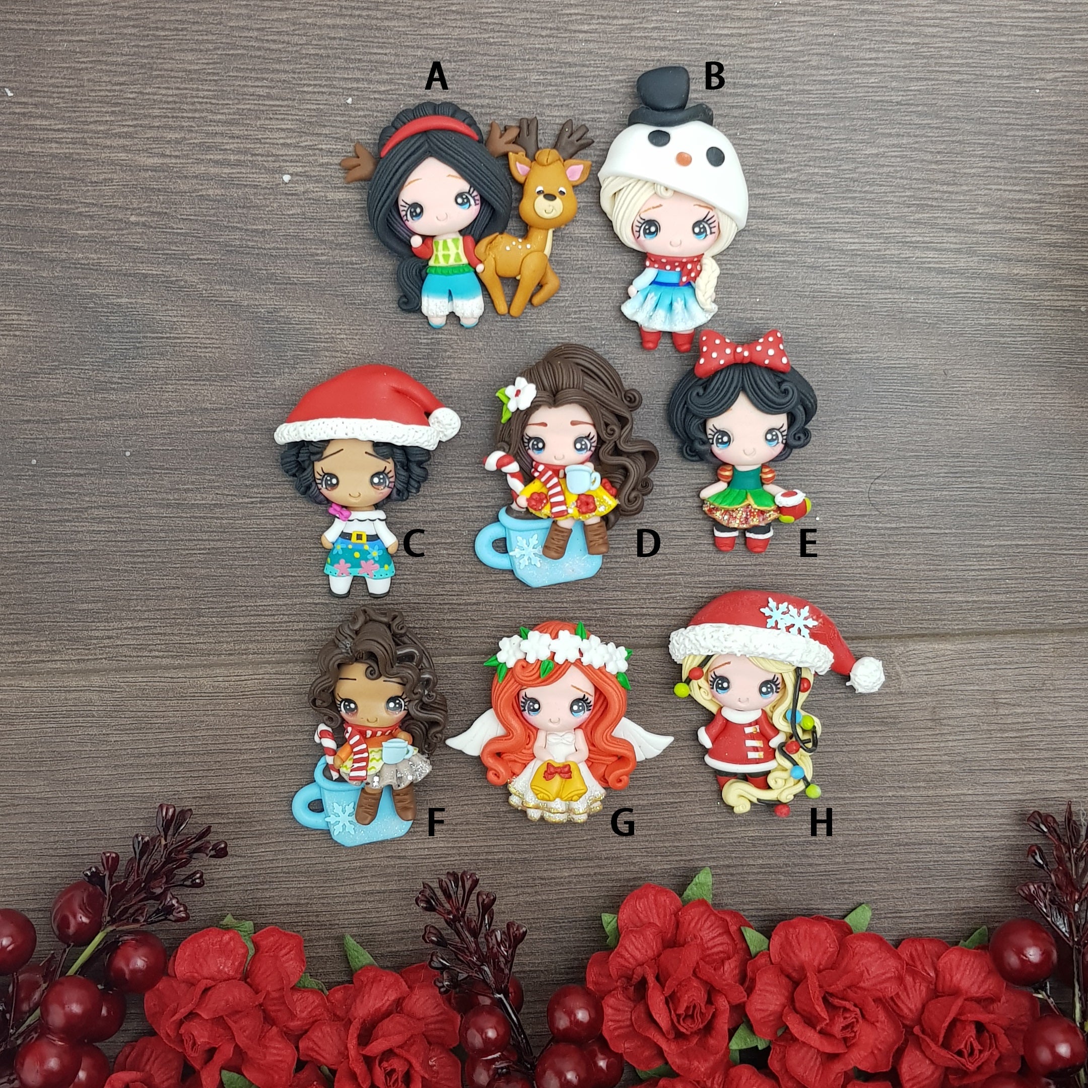 Pretty eyes Christmas girls - Handmade Flatback Clay Bow Centre