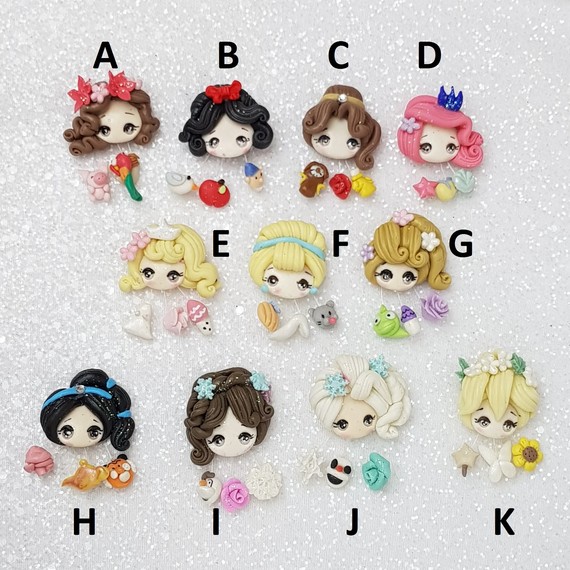 Princess Head with Charms - Embellishment Clay Bow Centre
