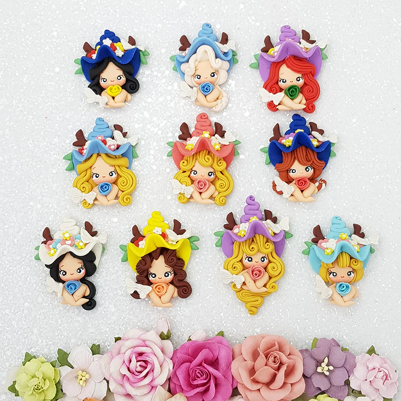 Princess in deer hat - set of 10 - Embellishment Clay Bow Centre