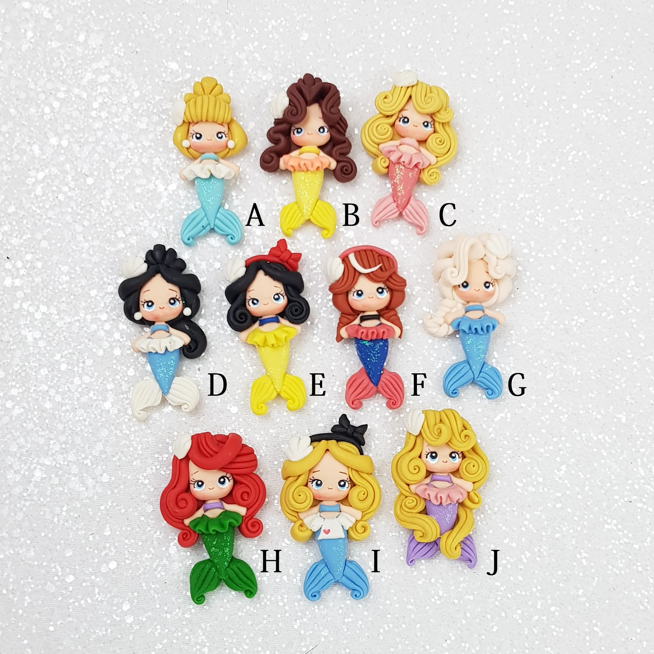 Princess Mermaid Series - Handmade Flatback Clay Bow Centre