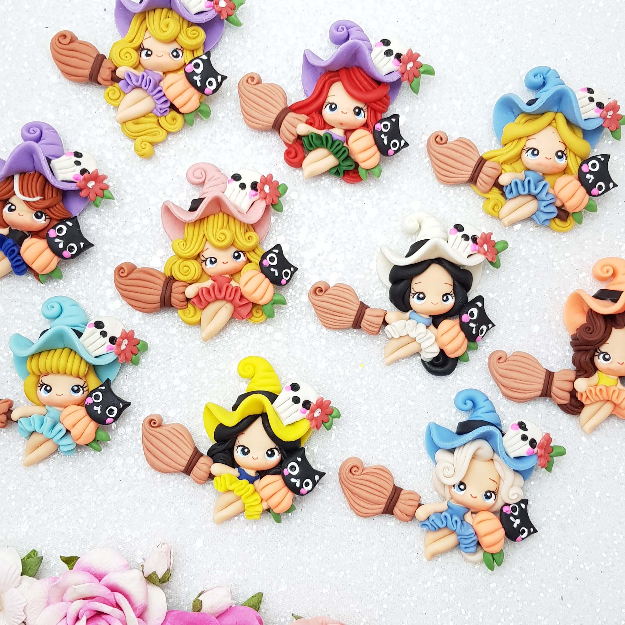 princess witch set of 10 - Handmade Flatback Clay Bow Centre - Image 2