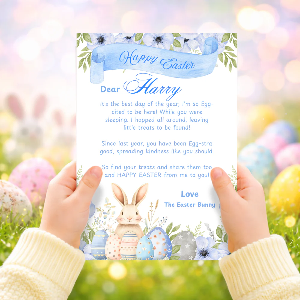 Printed range - A4 Easter blue bunny greeting certificate