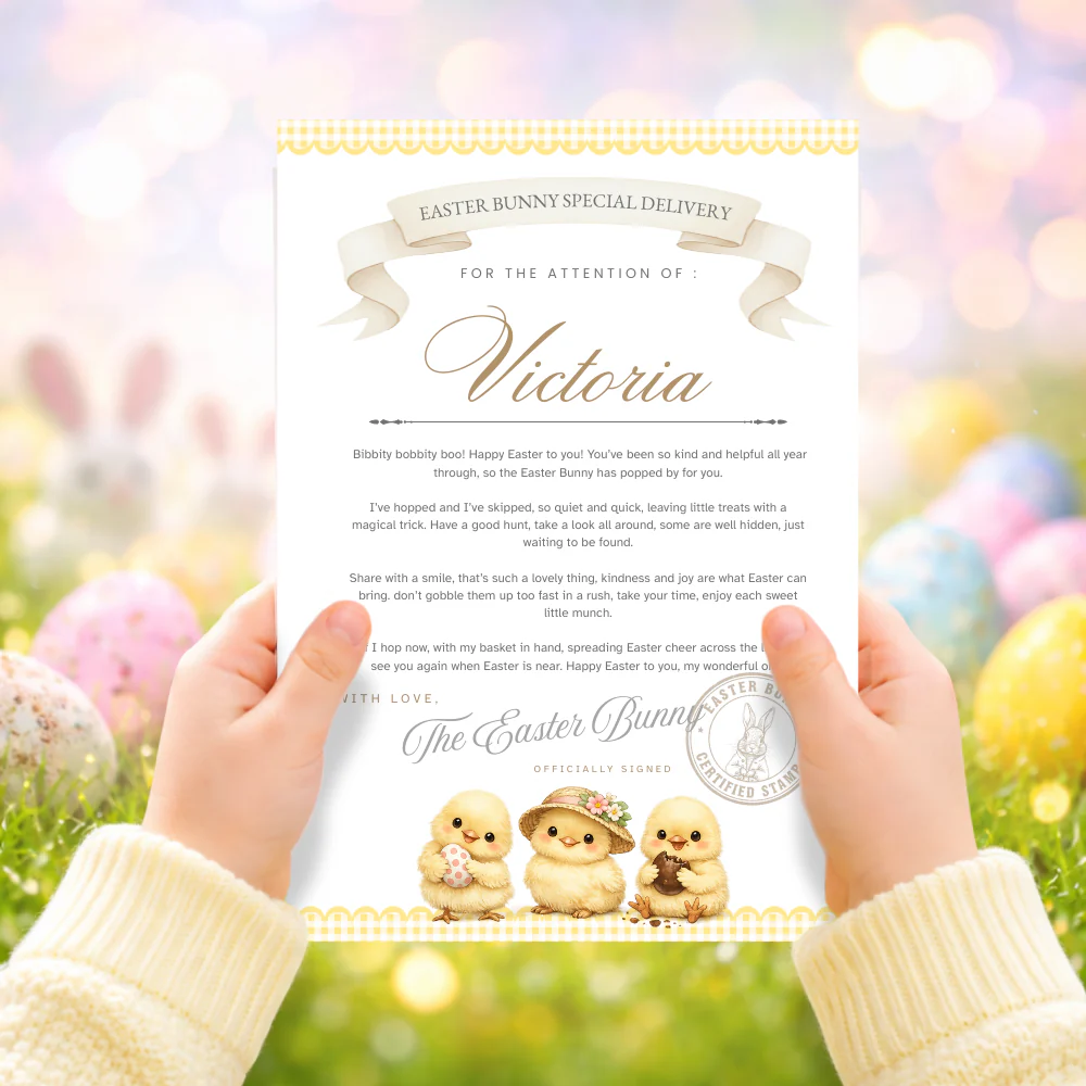 Printed range - A4 Easter cute chicks plaid yellow special delivery certificate