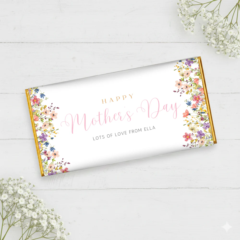Printed range - Chocolate Wrapper - mothers day -   tiny spring colourful flowers