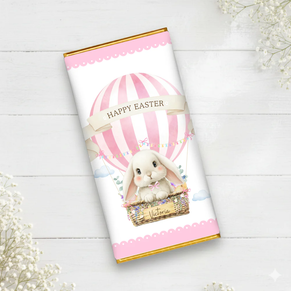 Printed range - Chocolate Wrapper - pink balloon bunny easter