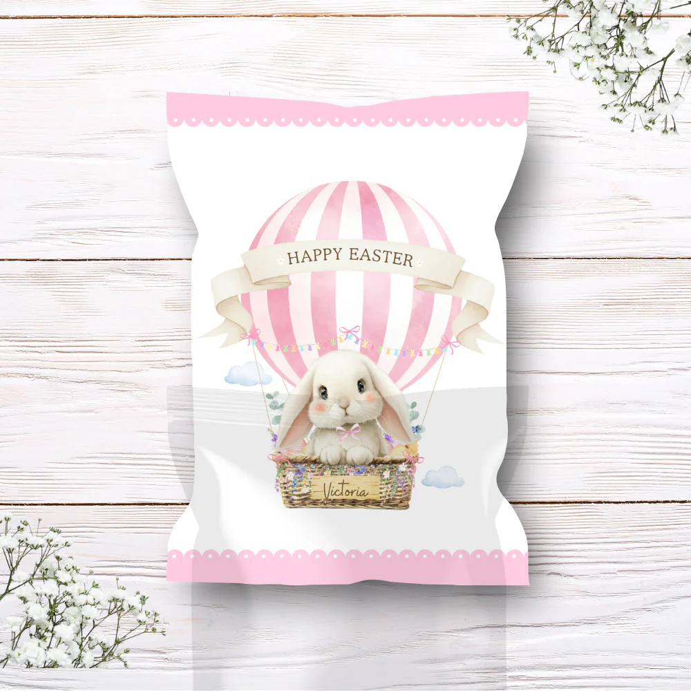 Printed range - Treat package - pink - white bunny rabbit hot air balloon easter