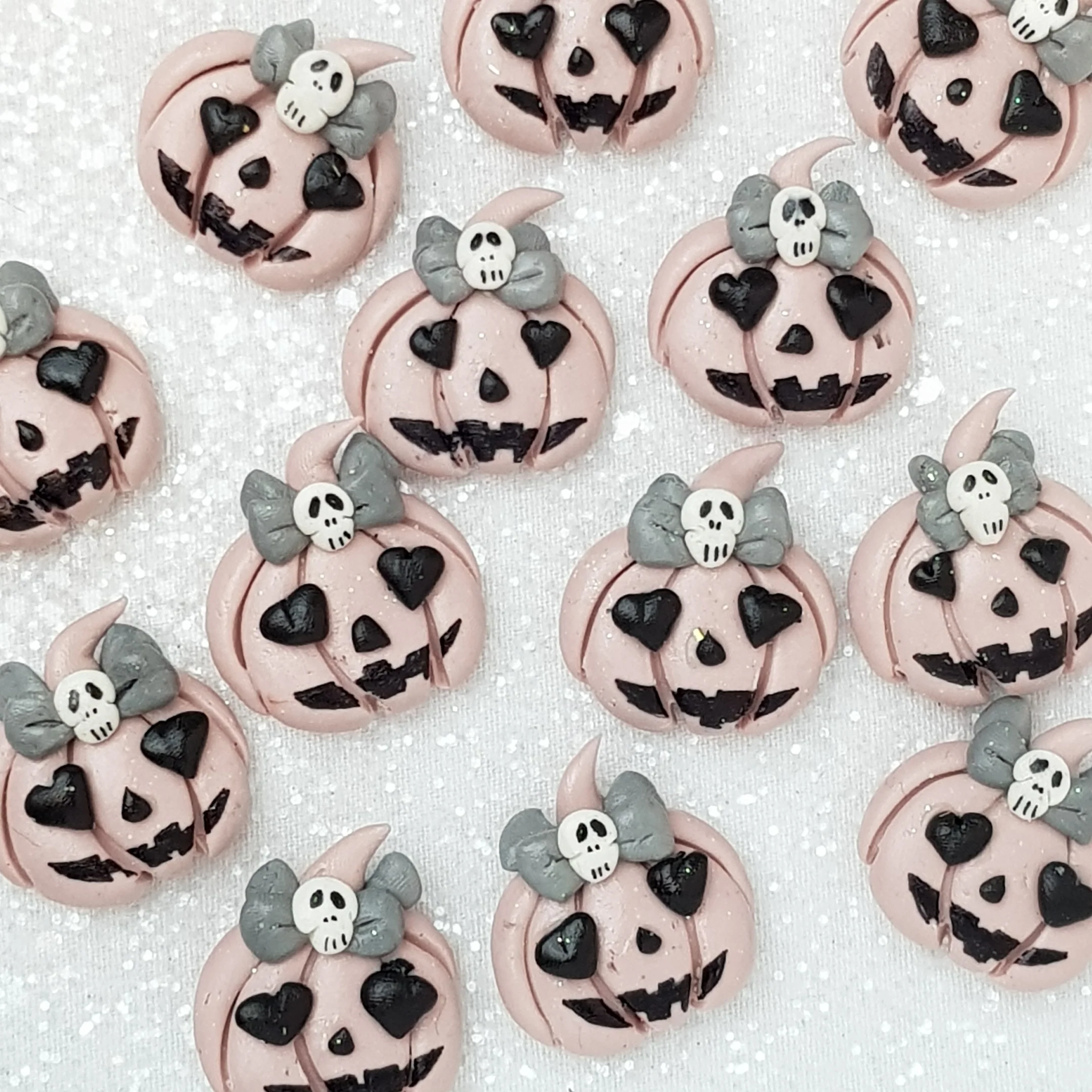 Pumpkin Candy Skull - Handmade Flatback Clay Bow Centre