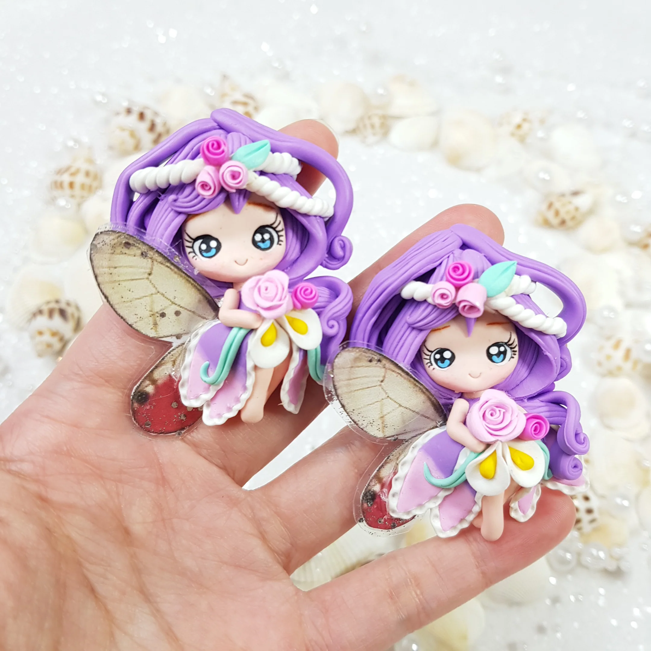 Purple butterfly fairy - Handmade Flatback Clay Bow Centre