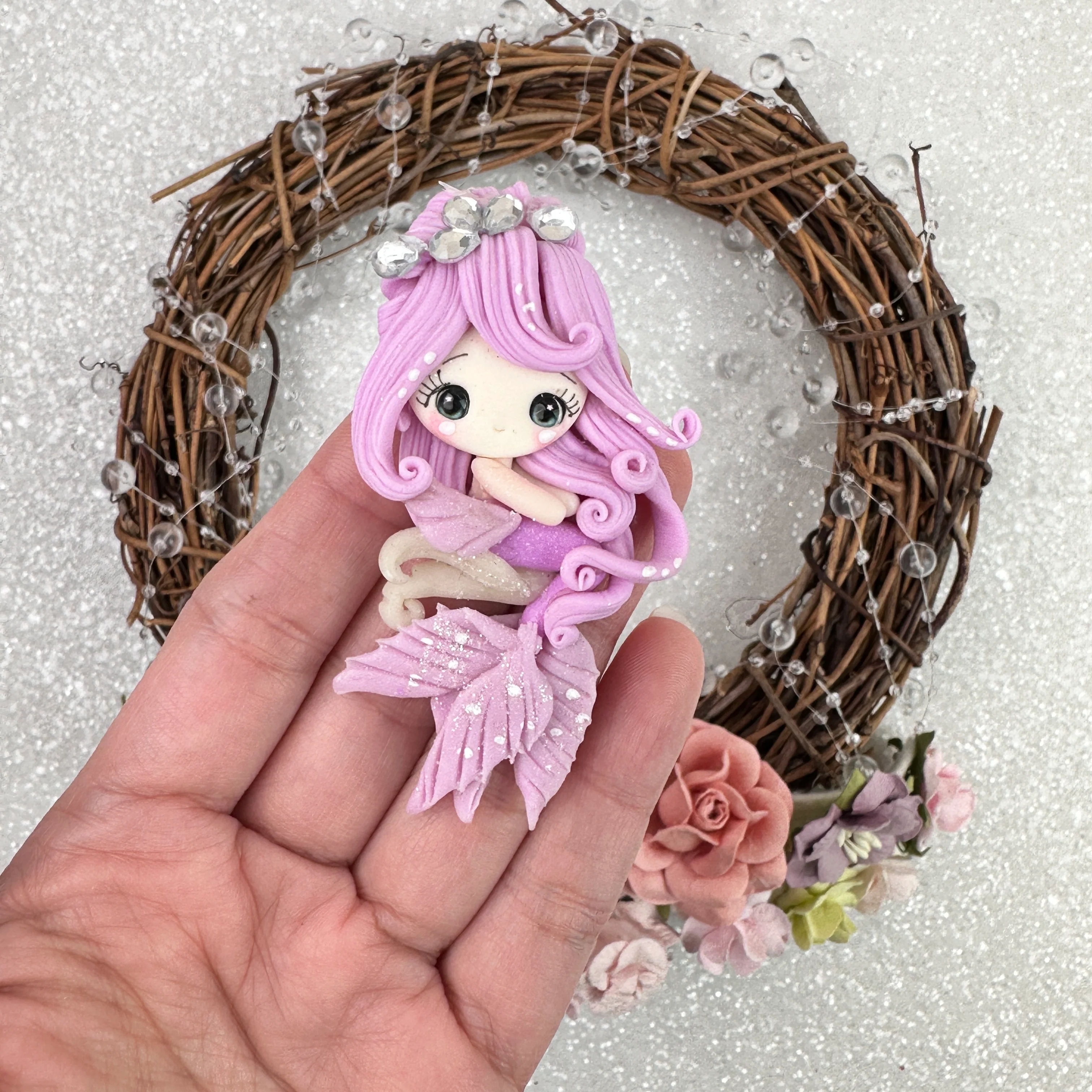 Purple pearl mermaid - Embellishment Clay Bow Centre