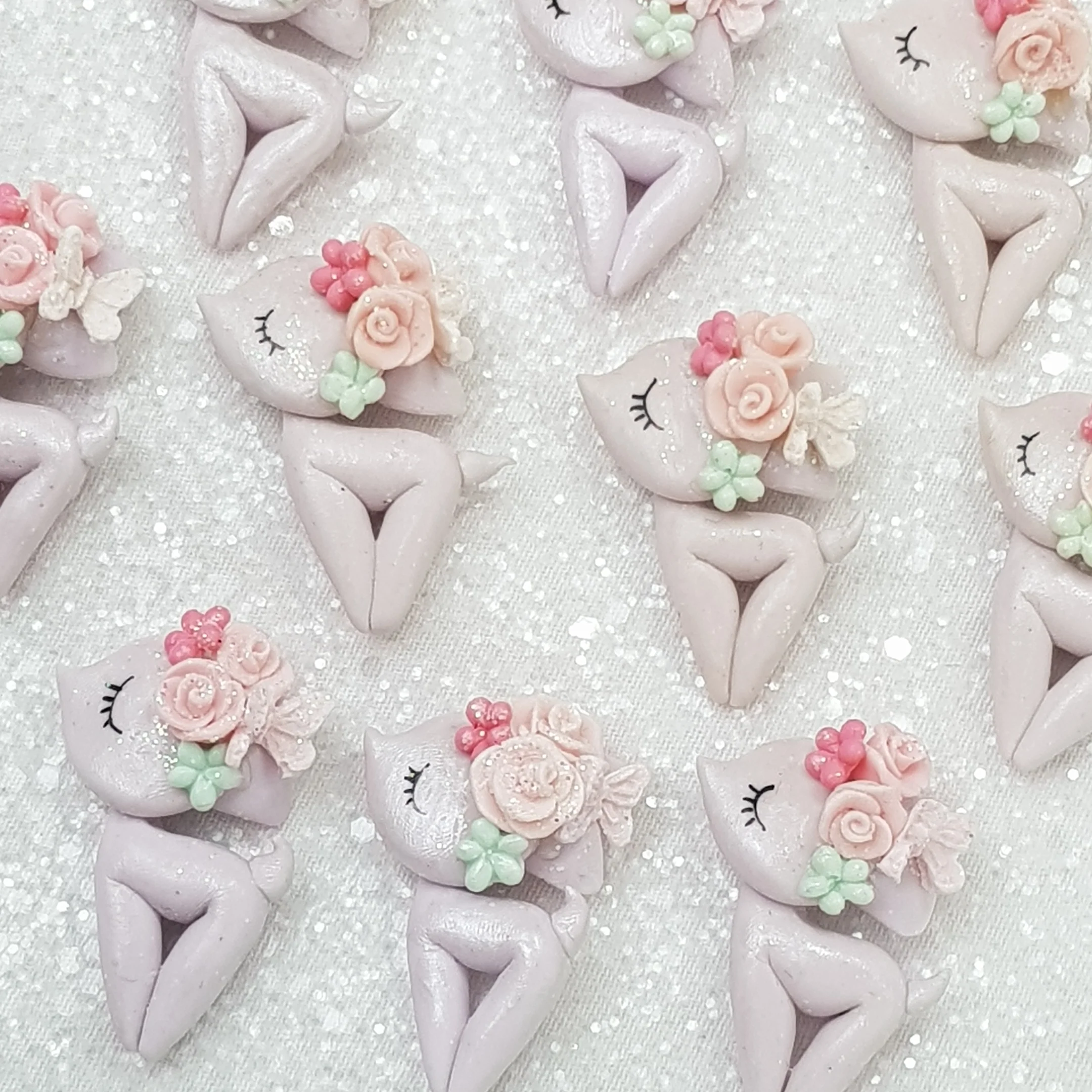 Purple Sleepy Flower Deer - Embellishment Clay Bow Centre