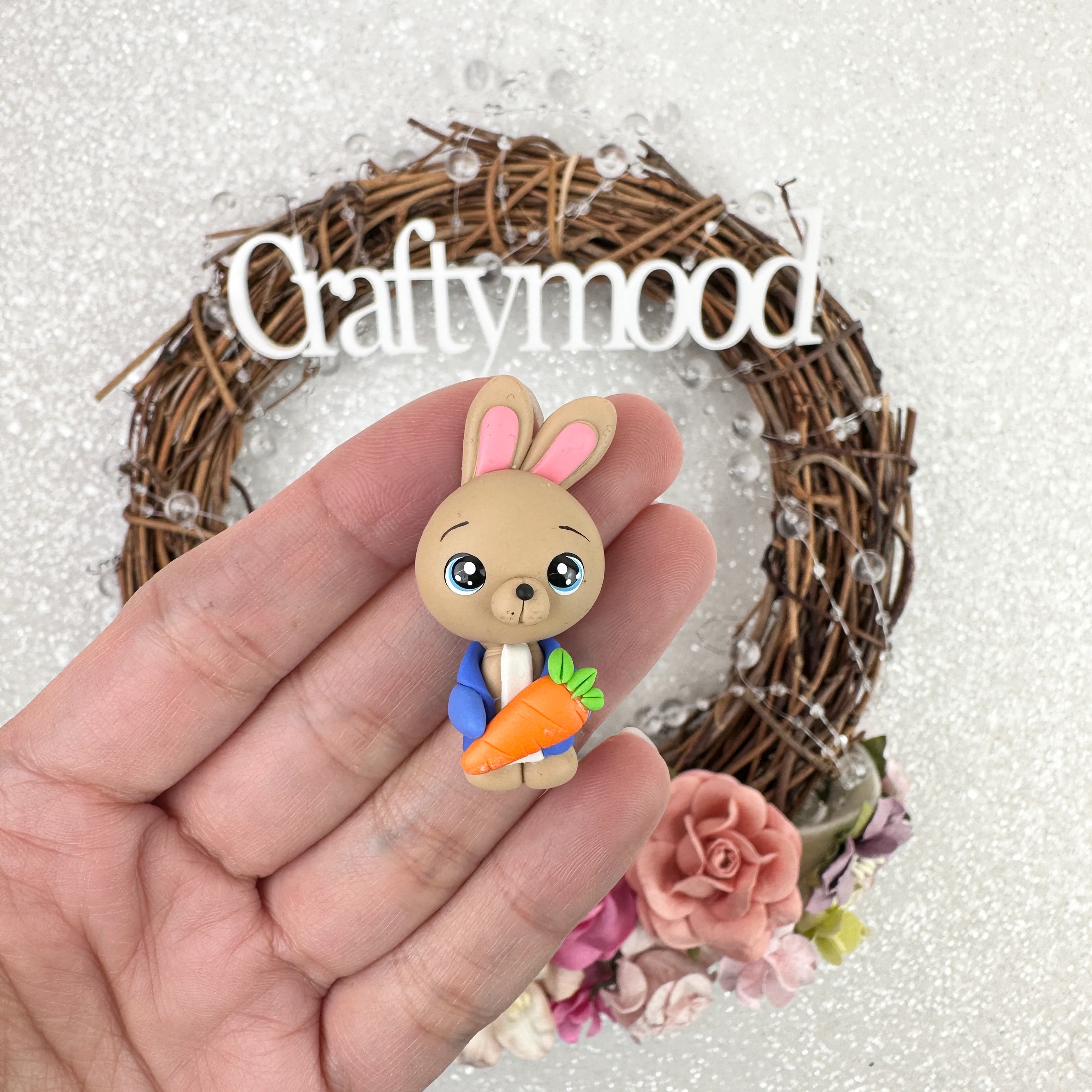 Rabbit and carrot - Handmade Flatback Clay Bow Centre