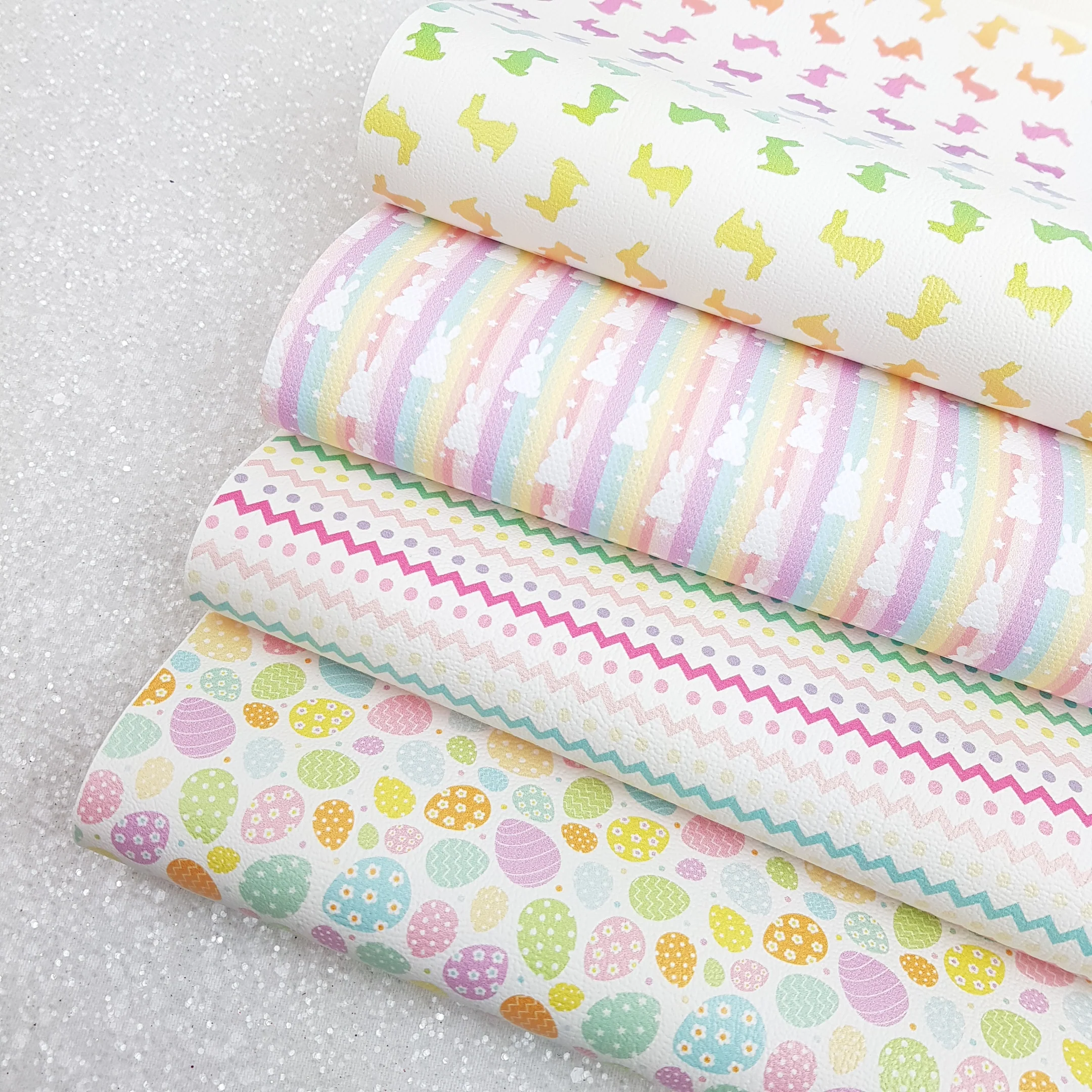 Rabbit bunny rainbow easter eggs - Pu Leather vinyl - canvas - choose Fabric material Sheets - Image 2