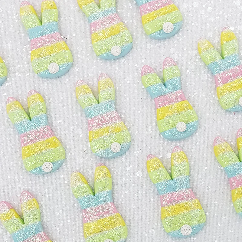 Rainbow bunny - Handmade Flatback Clay Bow Centre - Image 2