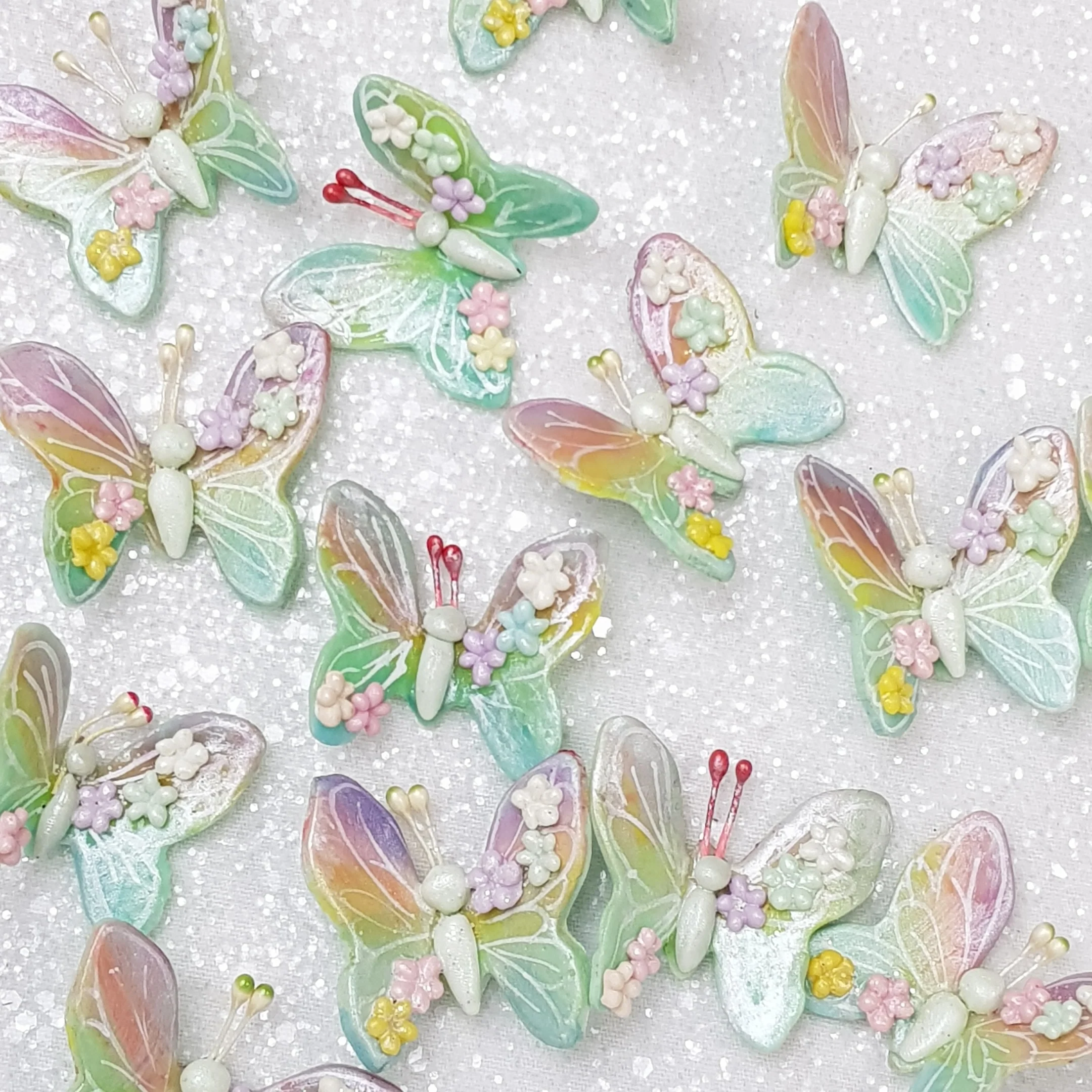 Rainbow butterfly random flower  - Handmade Flatback Clay Bow Centre