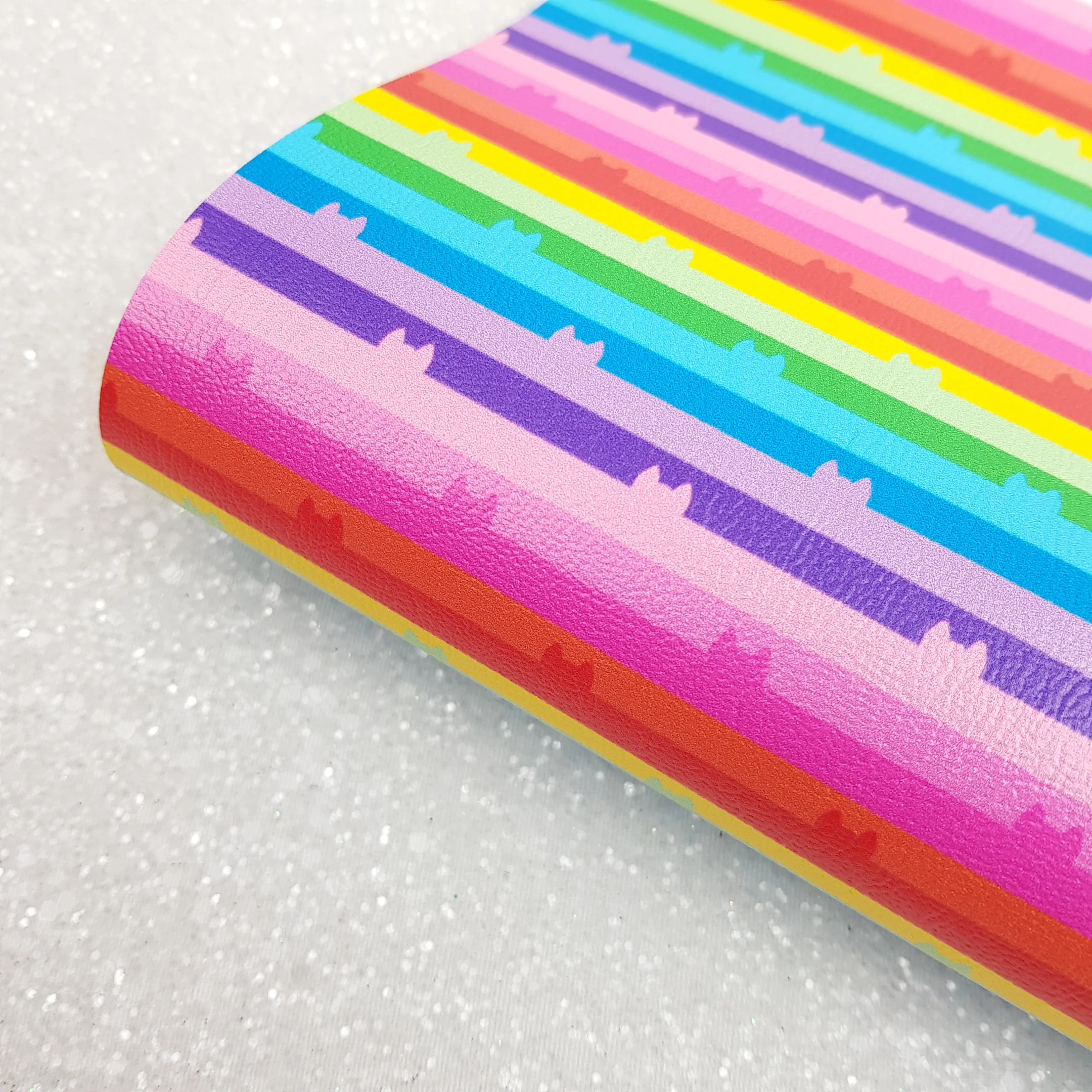 Rainbow cat daisy butterfly - Pu faux Leather vinyl - canvas - choose Fabric material Sheets - Image 2