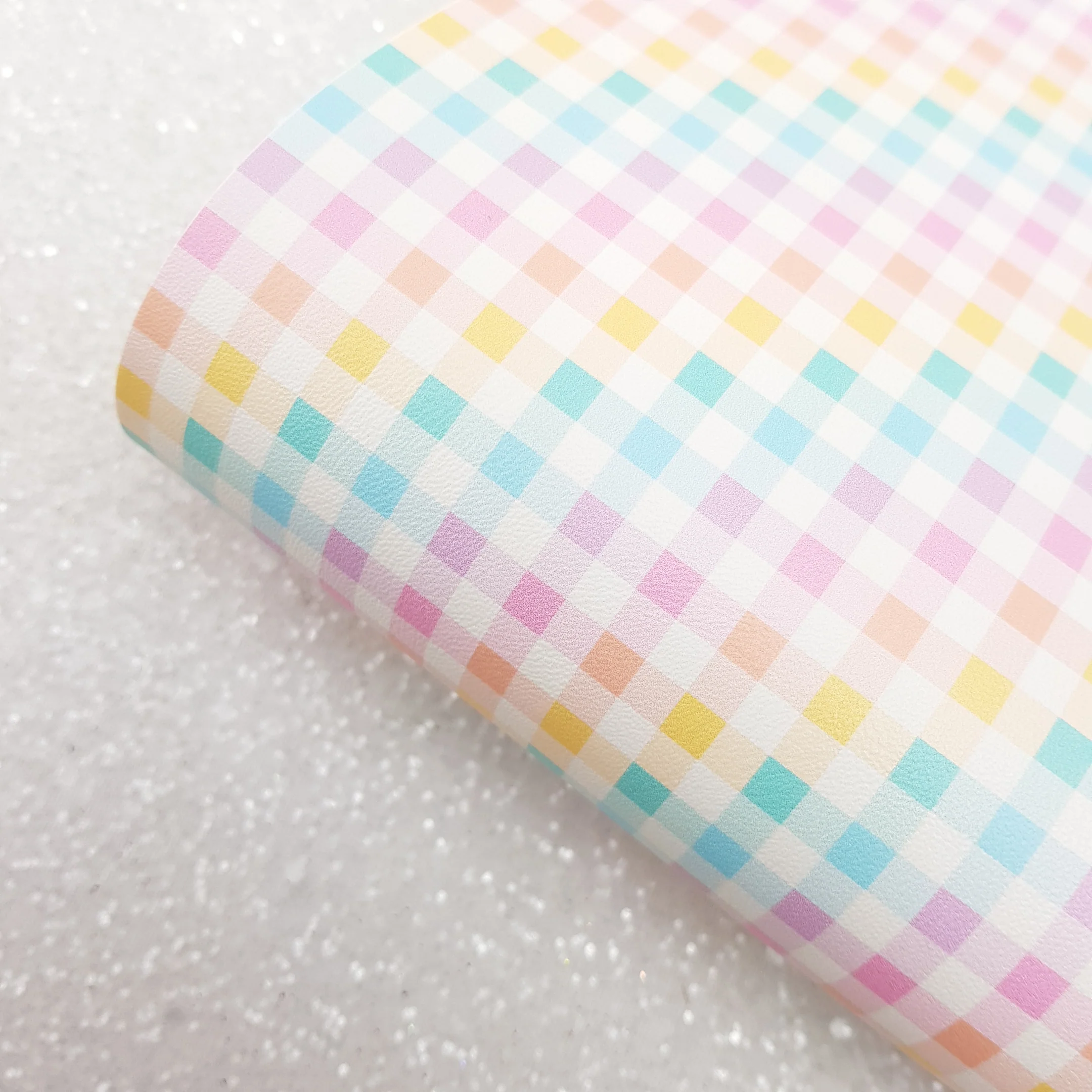 Rainbow checkered pattern - Pu faux Leather vinyl - canvas - choose Fabric material Sheets