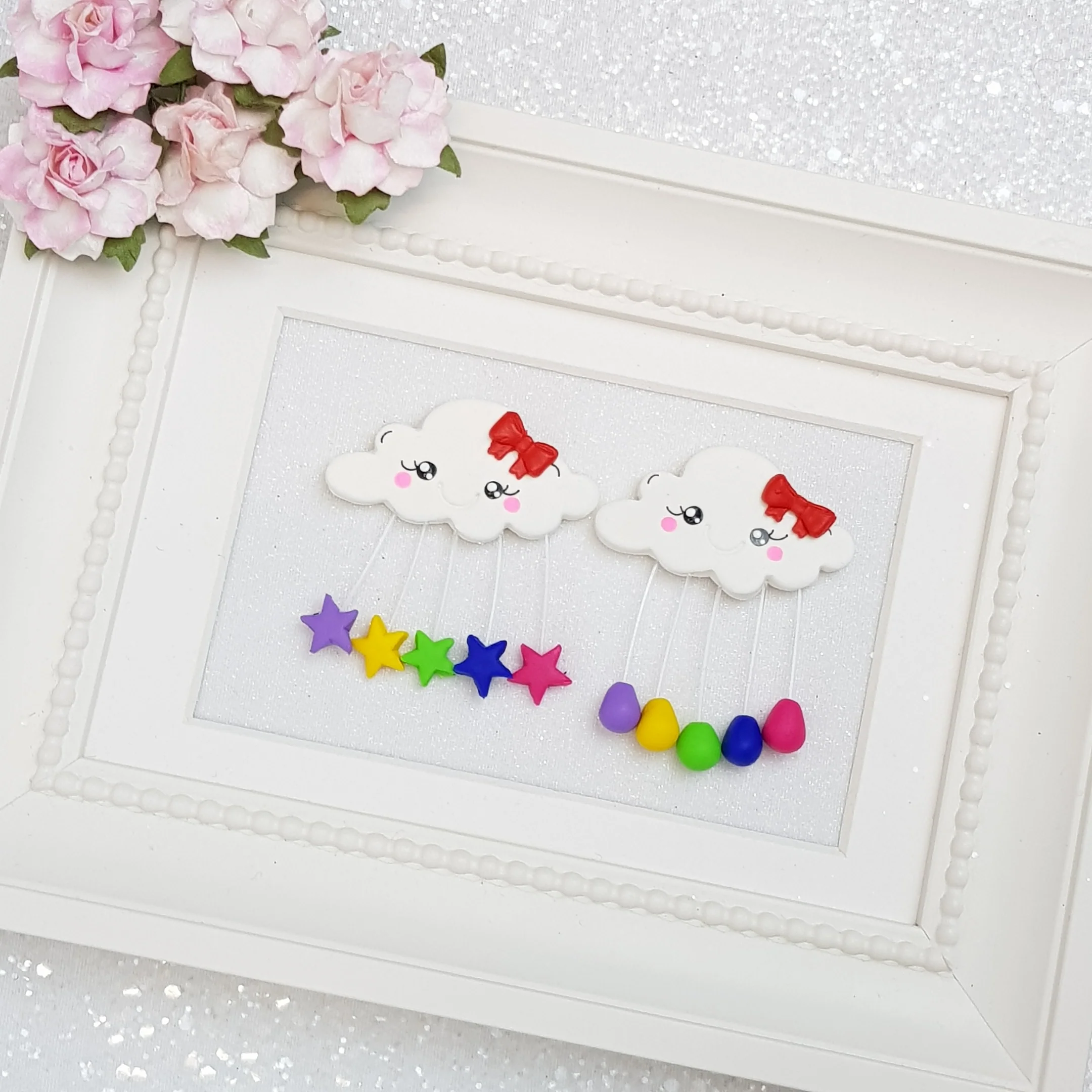 Rainbow Cloud - Handmade Flatback Clay Bow Centre