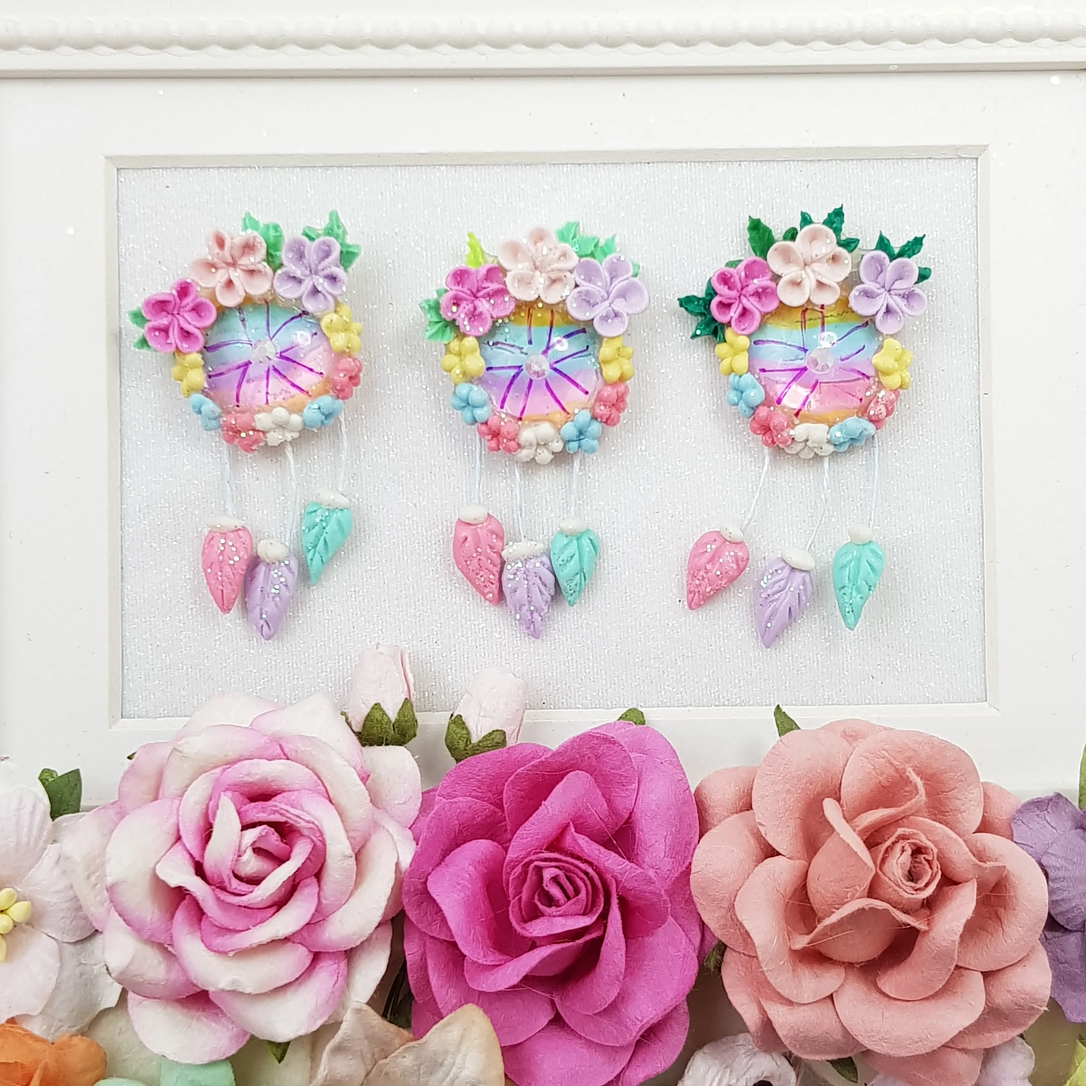 Rainbow Dream catcher - Handmade Flatback Clay Bow Centre