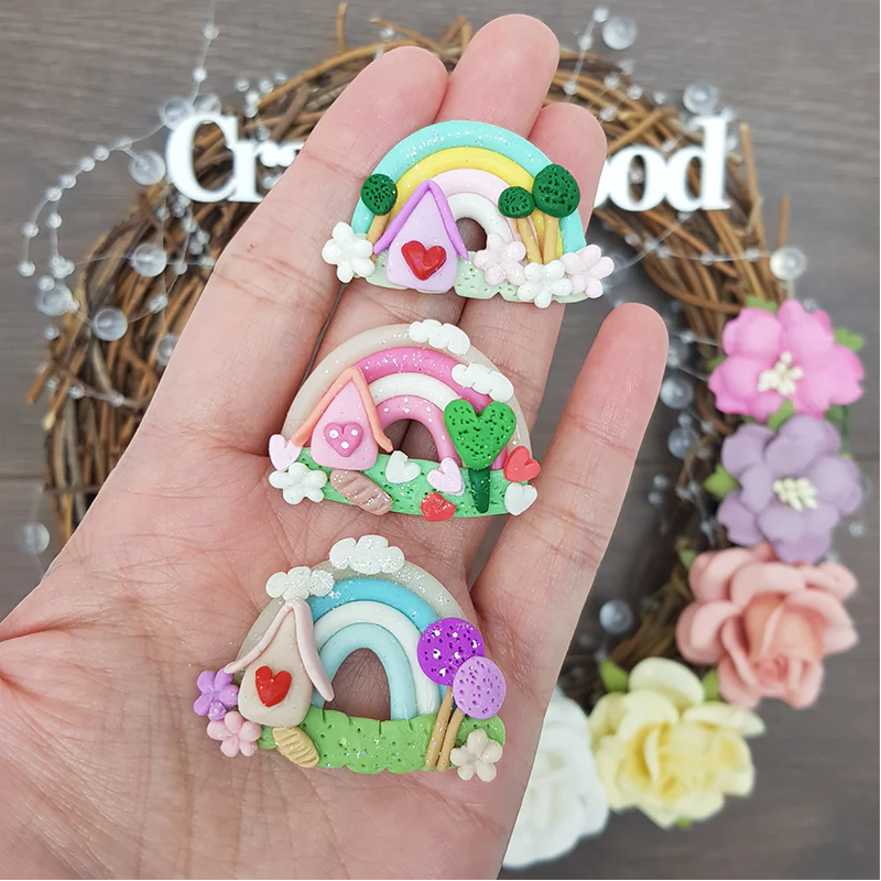Rainbow house - Handmade Flatback Clay Bow Centre
