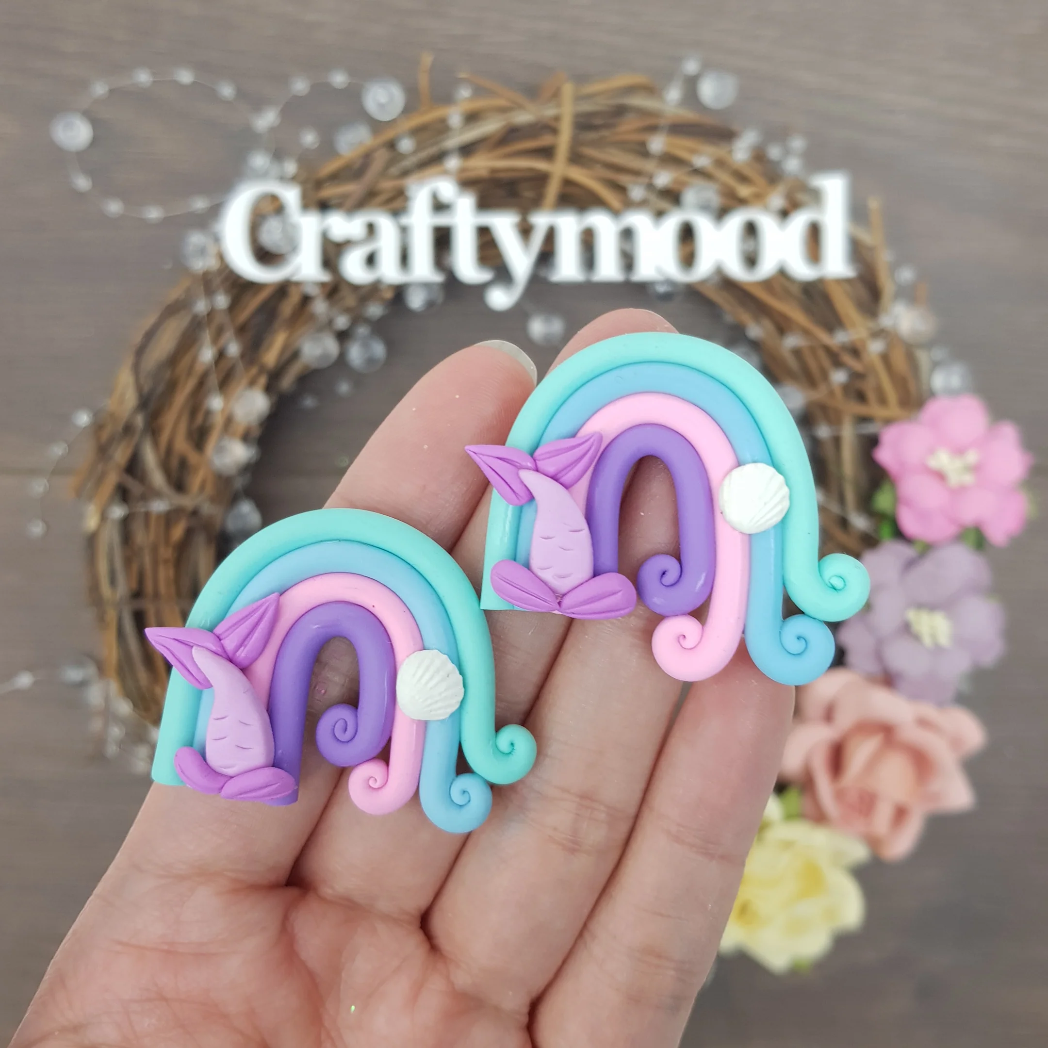 Rainbow mermaid tail - Handmade Flatback Clay Bow Centre