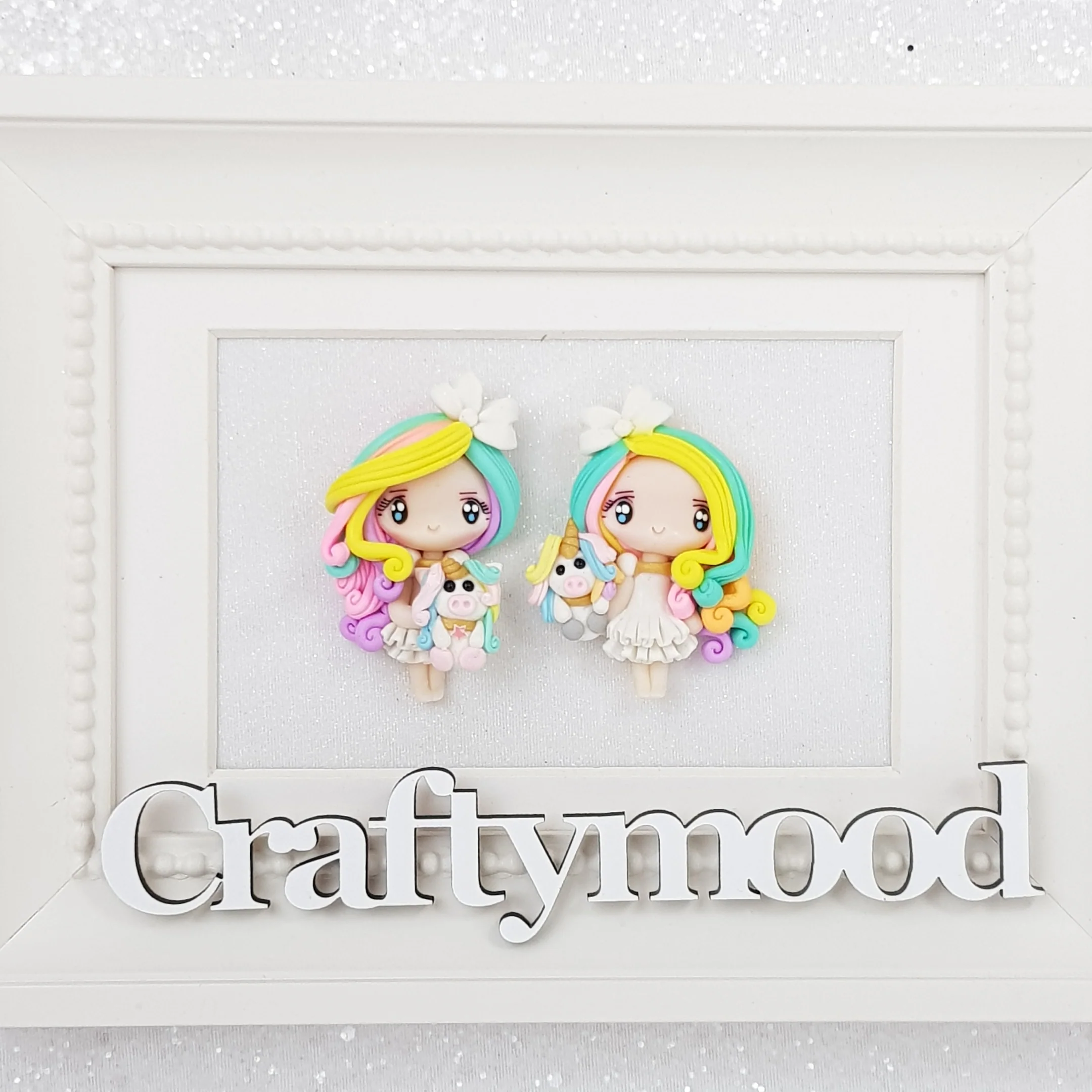 Rainbow Unicorn Girls - Handmade Flatback Clay Bow Centre
