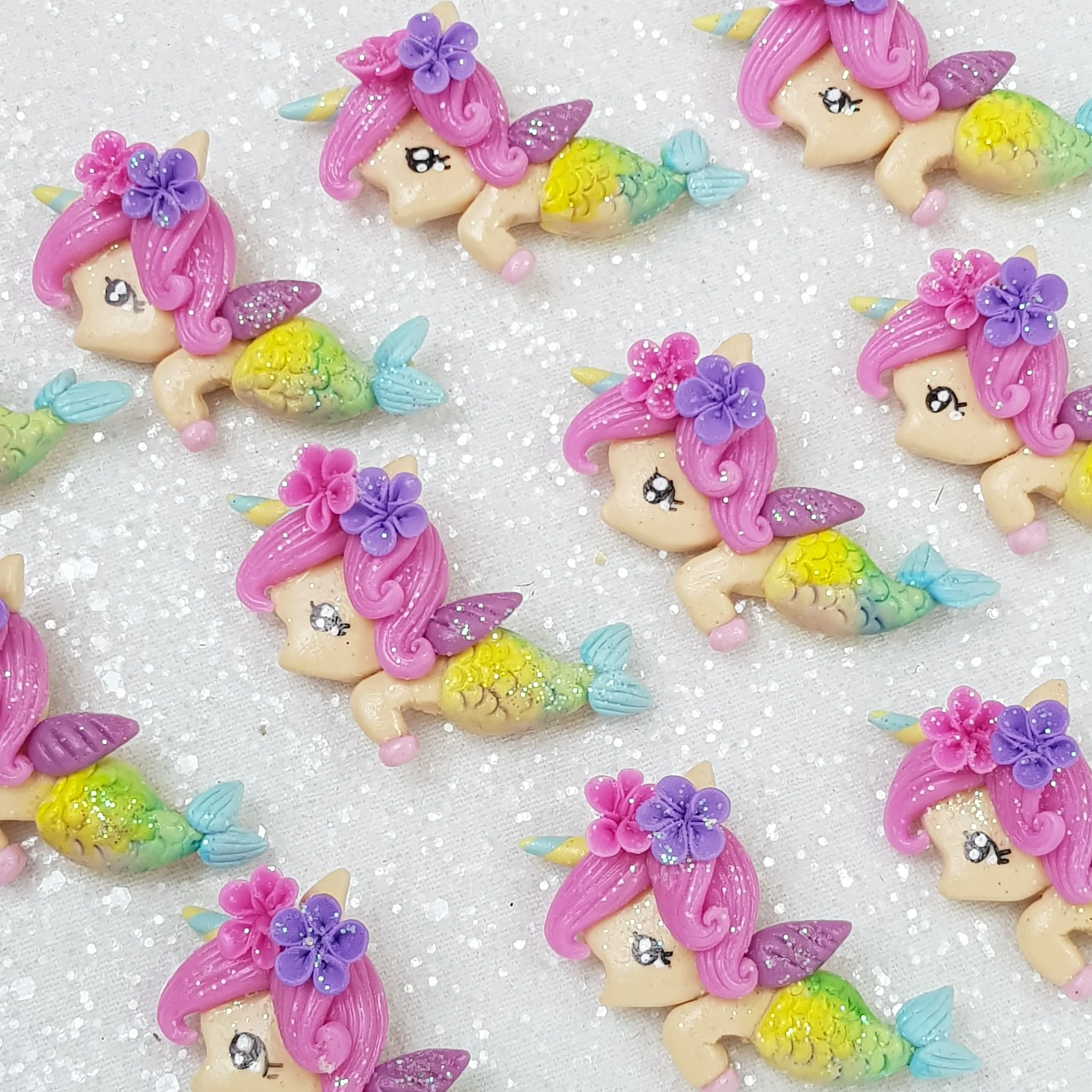 Rainbow Unimermaid - Handmade Flatback Clay Bow Centre