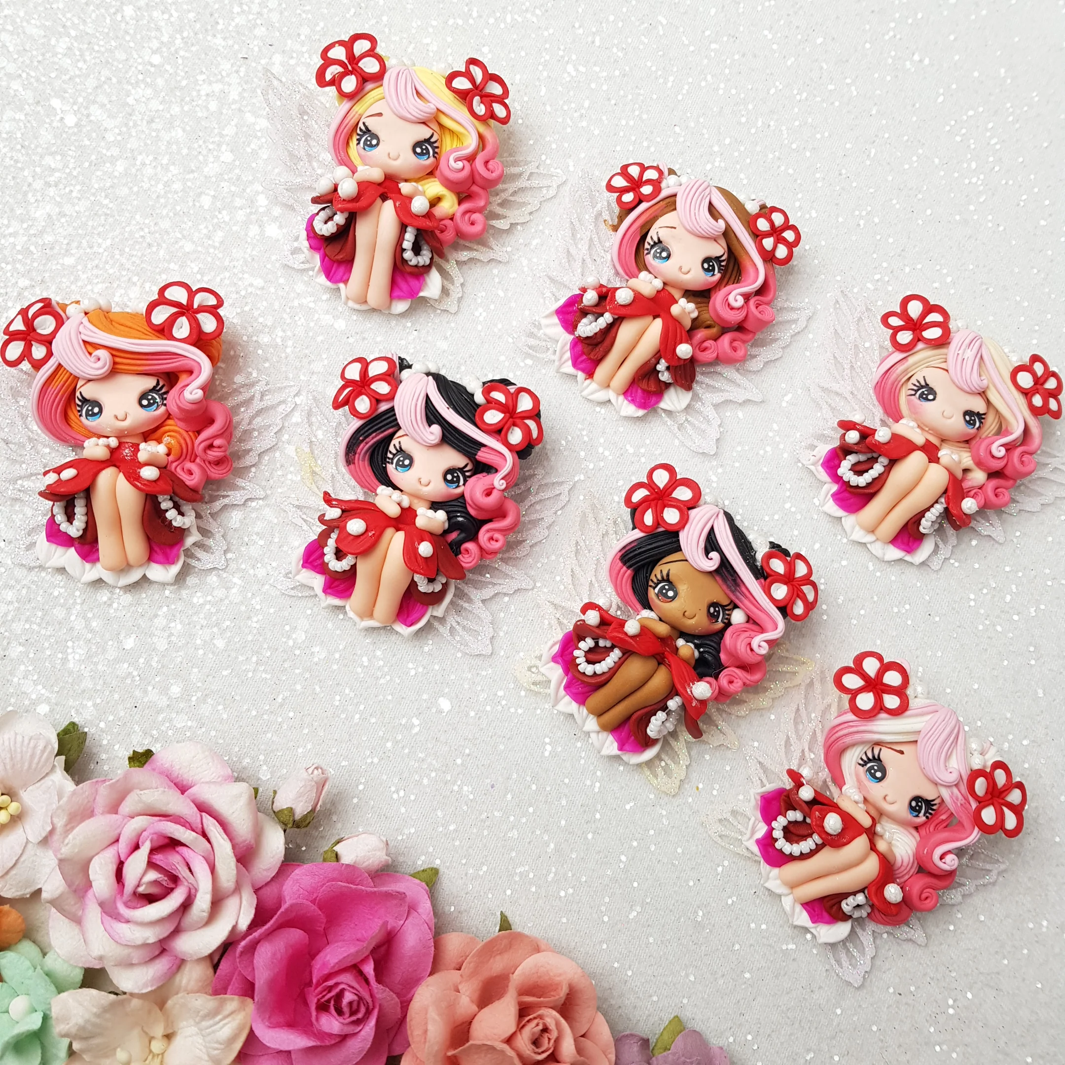Red pearl flower fairy - Embellishment Clay Bow Centre - Image 3