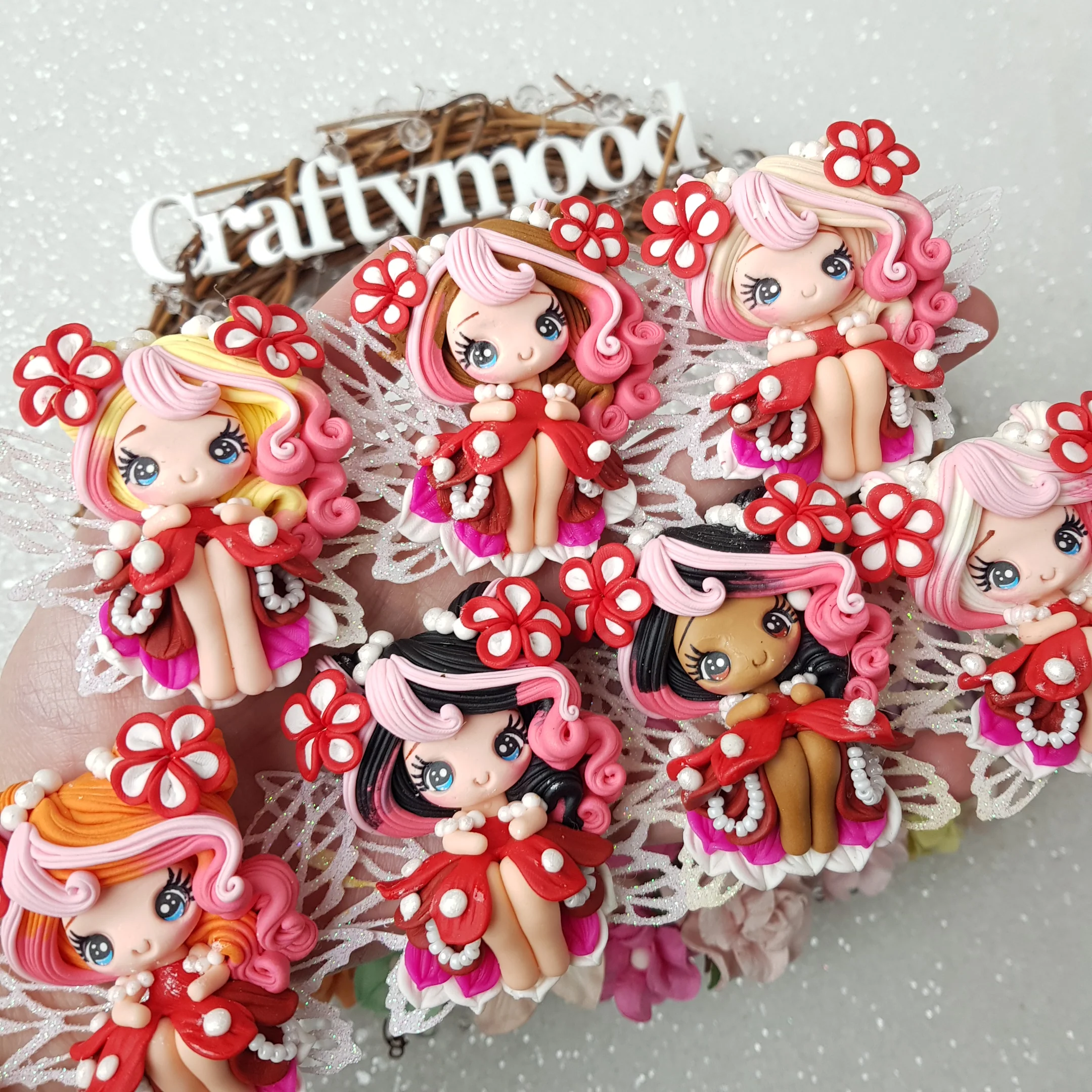 Red pearl flower fairy - Embellishment Clay Bow Centre - Image 4
