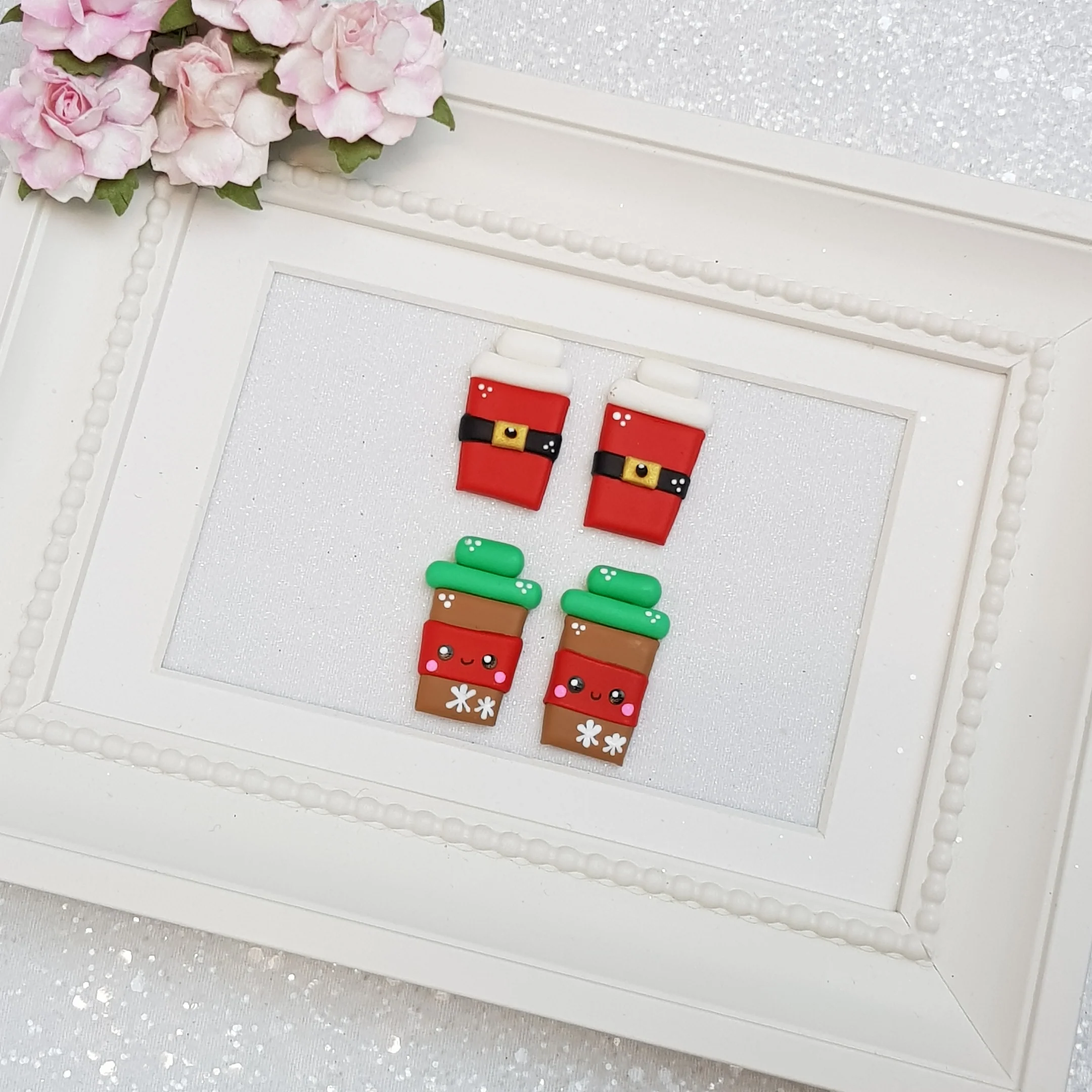 Santa Coffee - Embellishment Clay Bow Centre