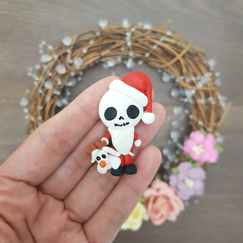 Santa skeleton - Handmade Flatback Clay Bow Centre