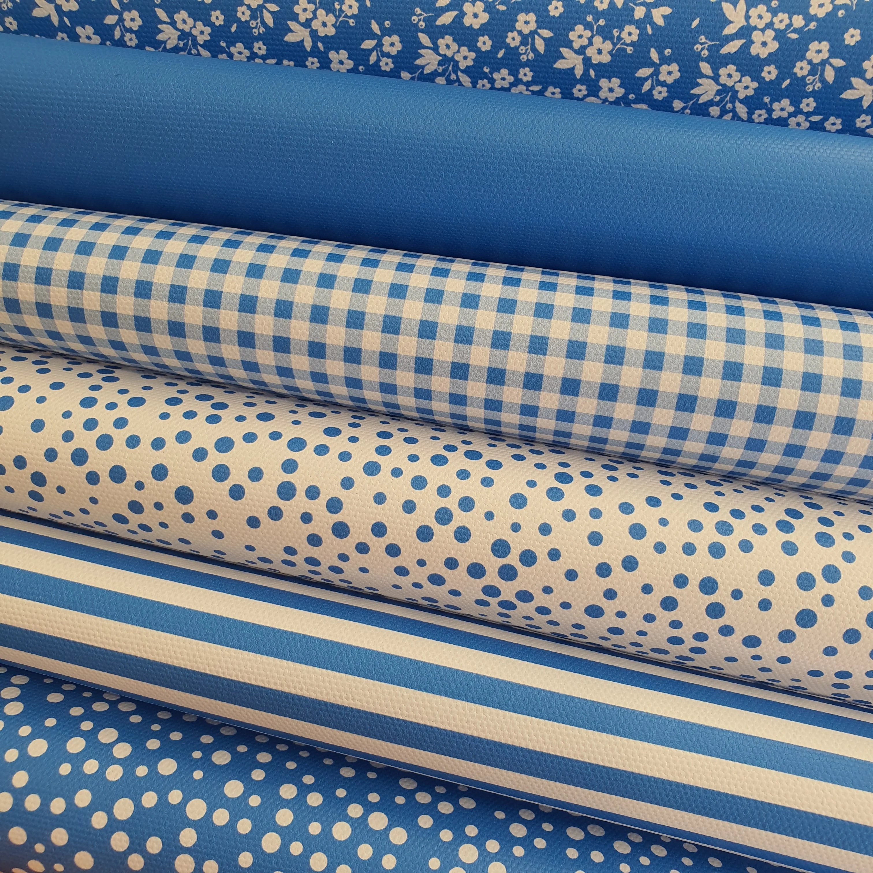 School blue gingham solid stripe dots flower - faux Pu Leather vinyl - canvas - choose Fabric material Sheets - Image 2