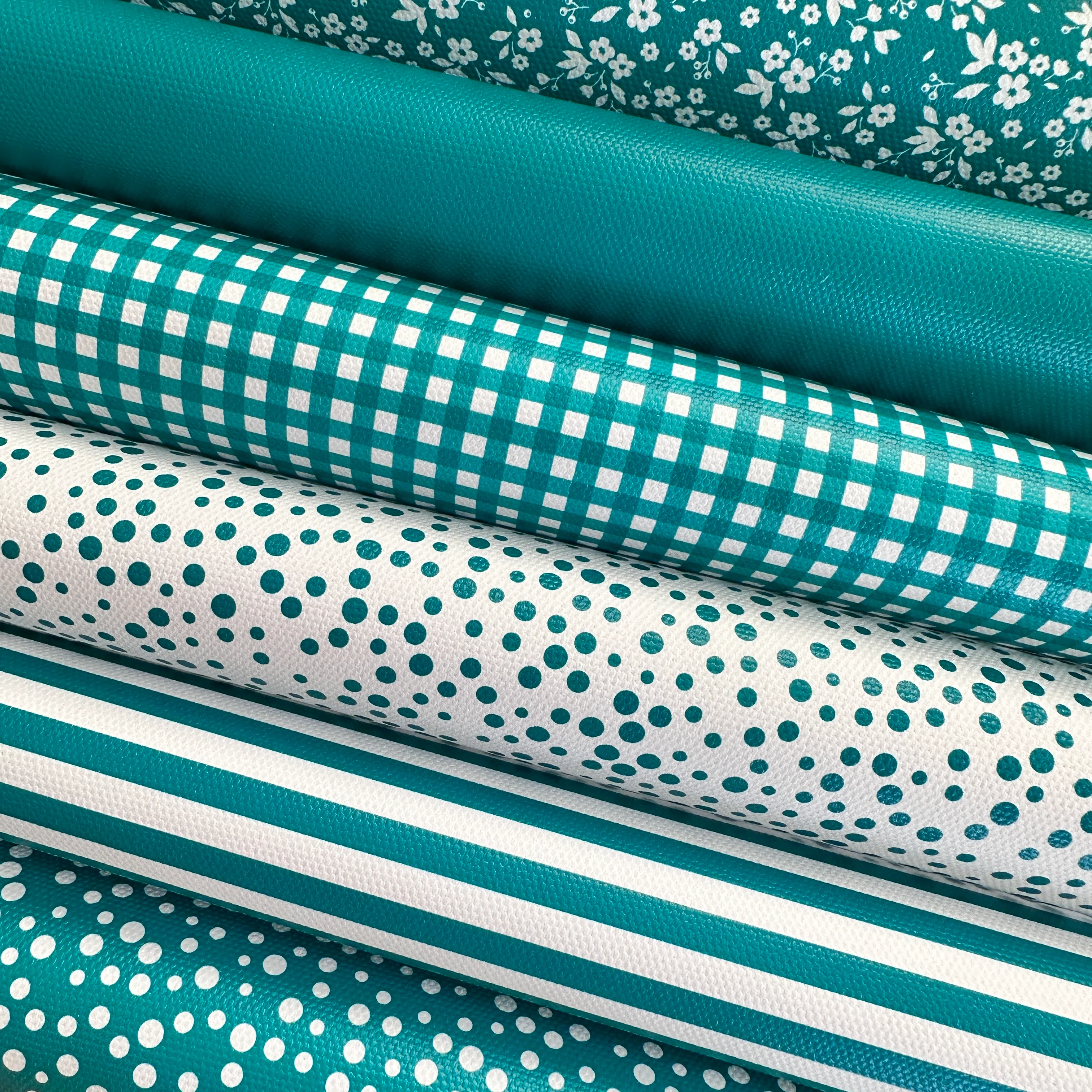 School jade green gingham solid stripe dots flower - faux Pu Leather vinyl - canvas - choose Fabric material Sheets - Image 2