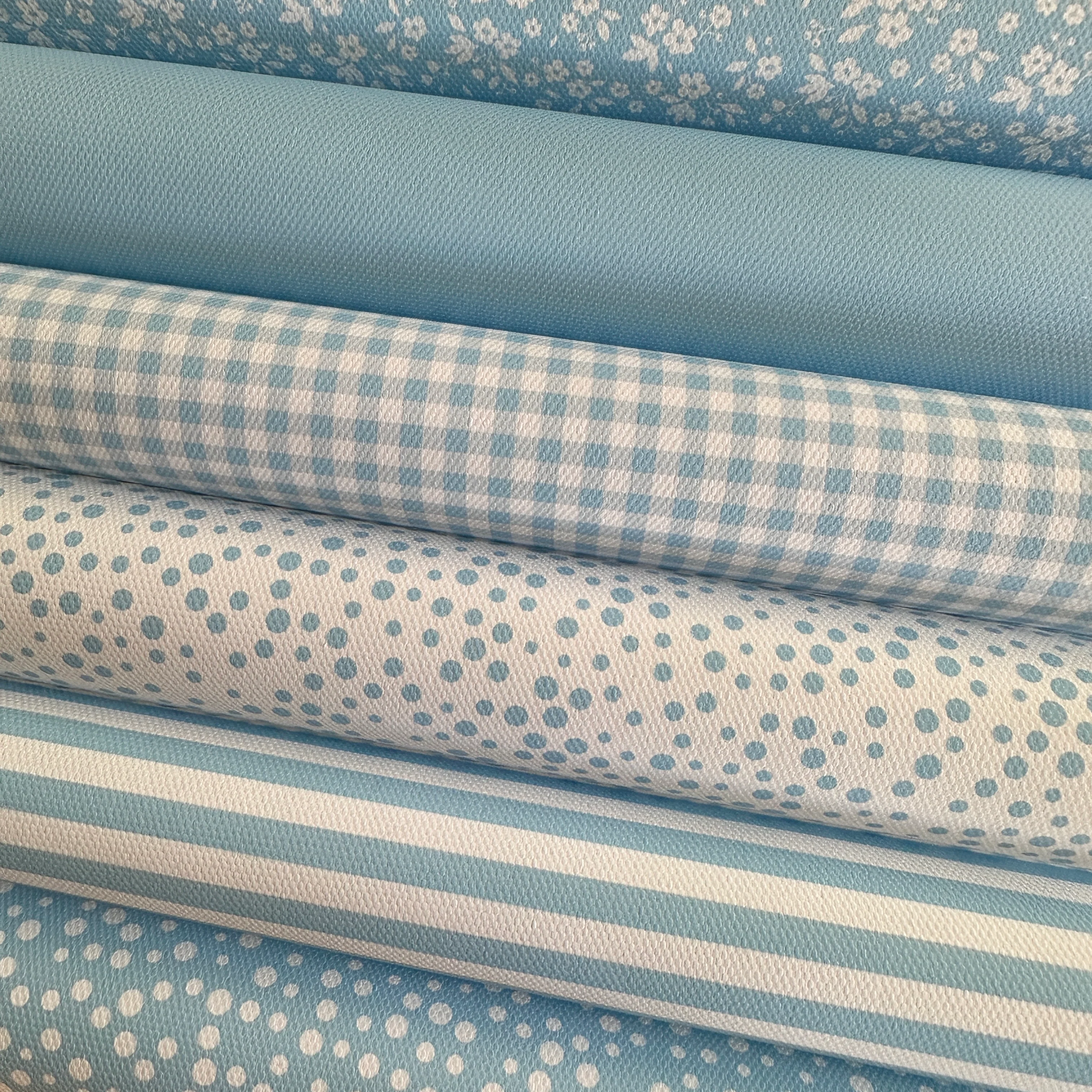 School light blue gingham solid stripe dots flower - faux Pu Leather vinyl - canvas - choose Fabric material Sheets - Image 2