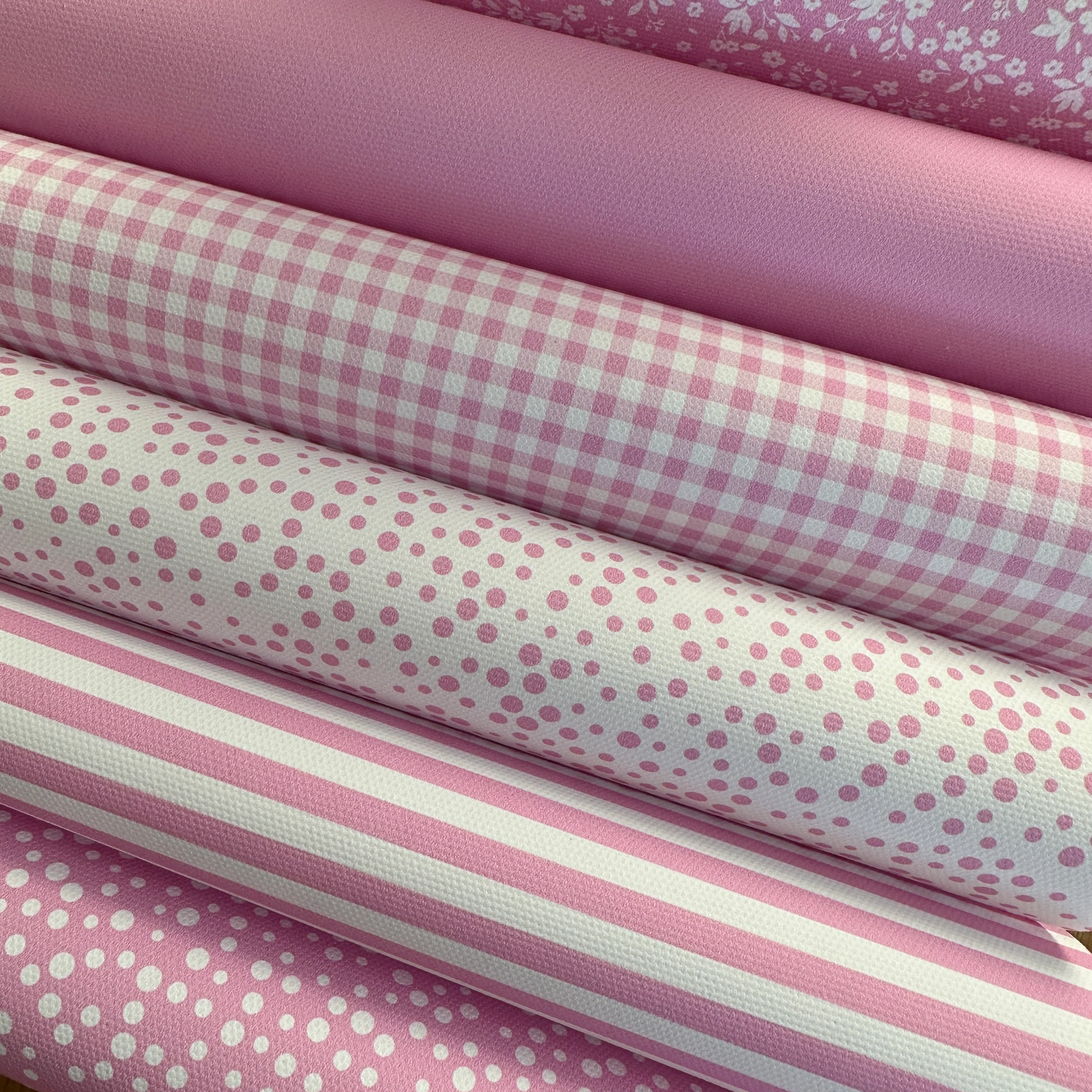 School light pink gingham solid stripe dots flower - faux Pu Leather vinyl - canvas - choose Fabric material Sheets - Image 2