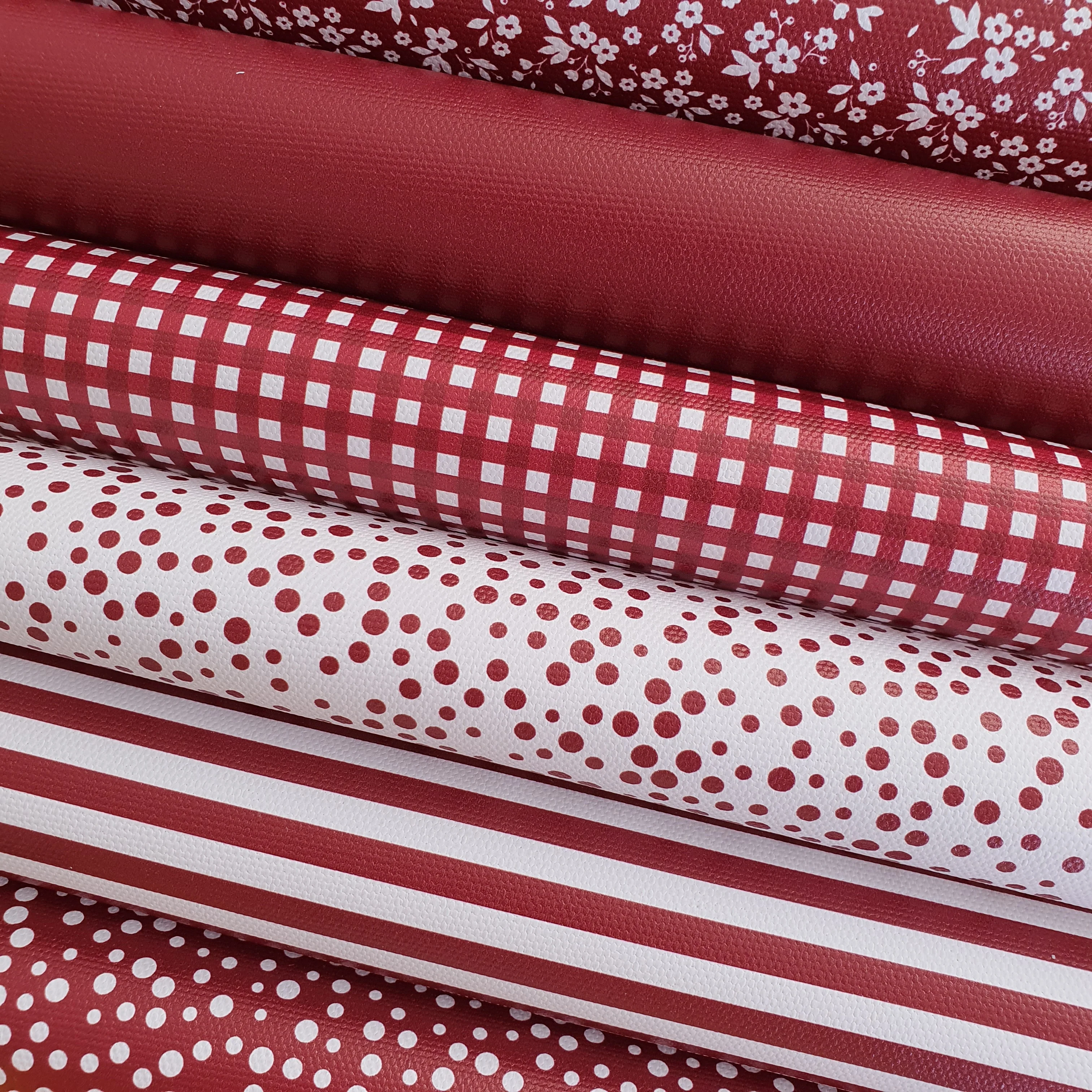 School maroon burgundy gingham solid stripe dots flower - faux Pu Leather vinyl - canvas - choose Fabric material Sheets - Image 2