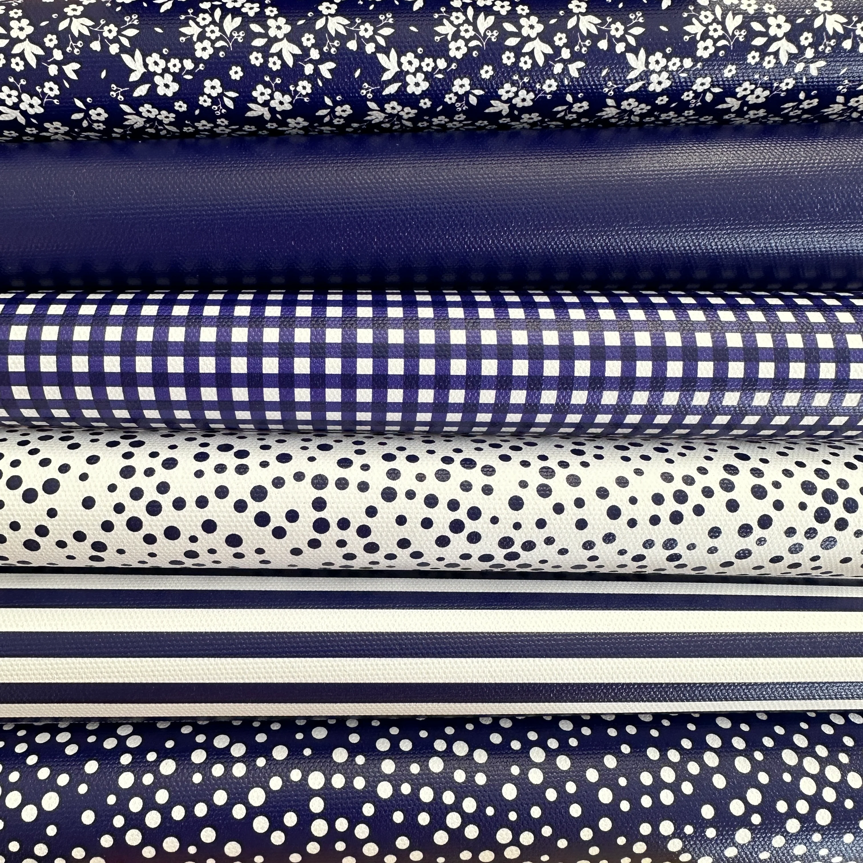 School navy gingham solid stripe dots flower - faux Pu Leather vinyl - canvas - choose Fabric material Sheets