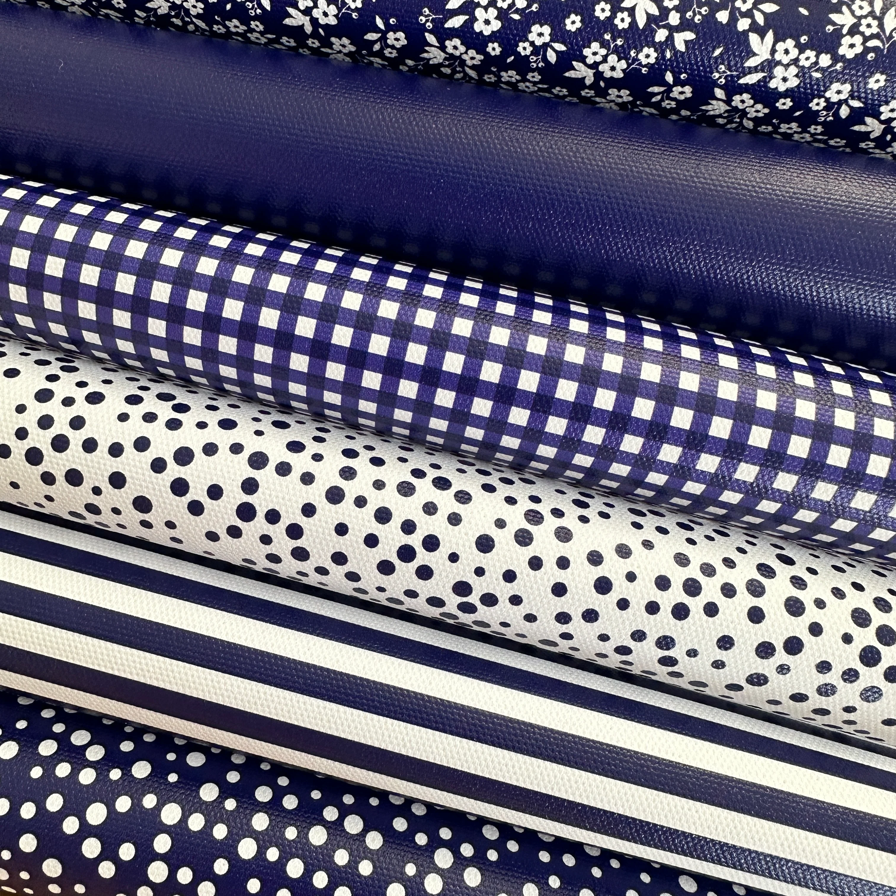 School navy gingham solid stripe dots flower - faux Pu Leather vinyl - canvas - choose Fabric material Sheets - Image 2