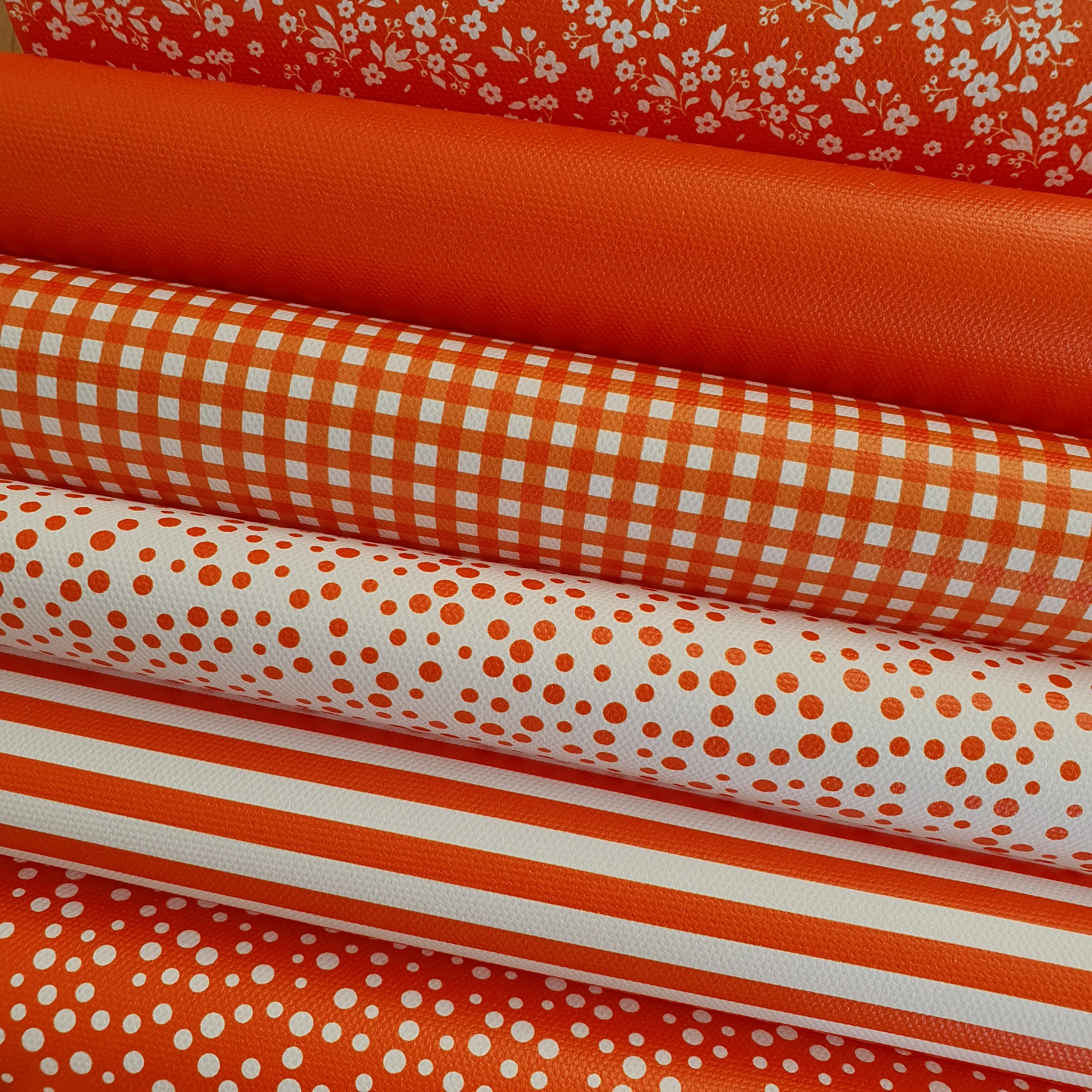 School orange gingham solid stripe dots flower - faux Pu Leather vinyl - canvas - choose Fabric material Sheets - Image 2