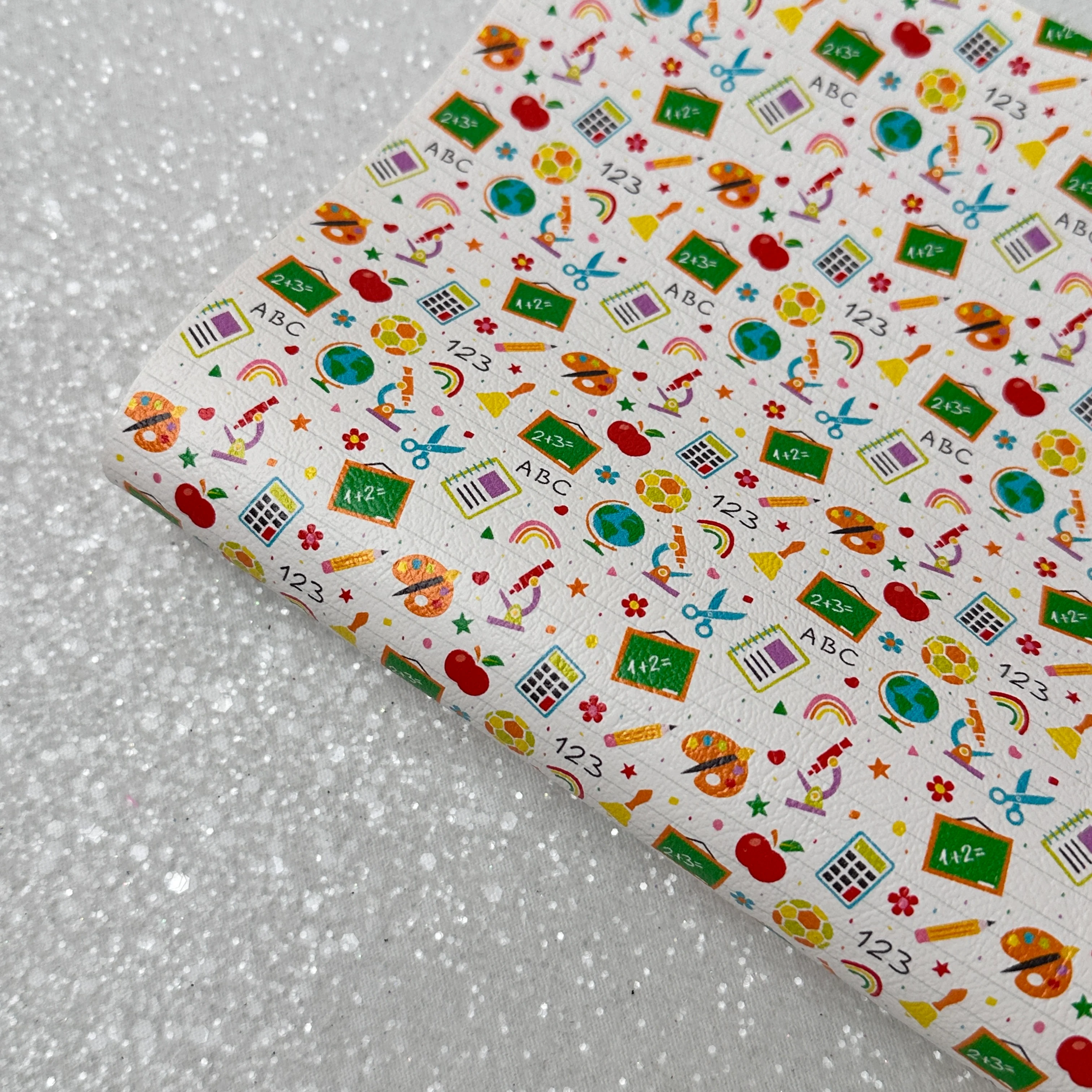 School pencil alphabet - faux Pu Leather vinyl - canvas - choose Fabric material Sheets - Image 2