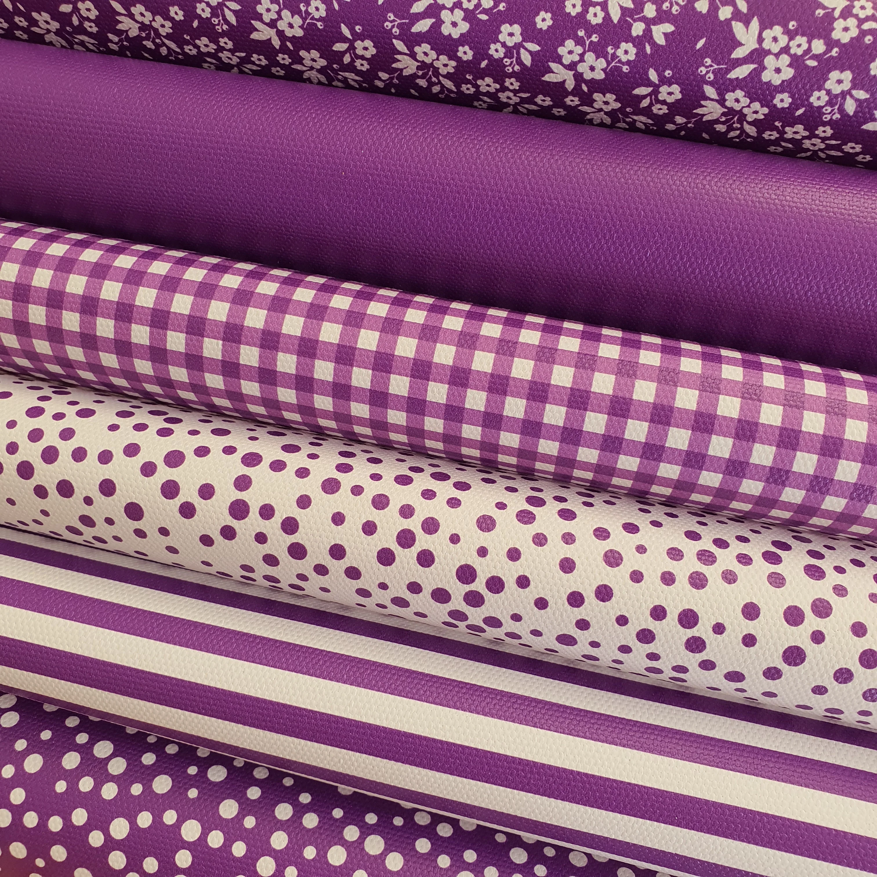 School Purple gingham solid stripe dots flower - faux Pu Leather vinyl - canvas - choose Fabric material Sheets - Image 2