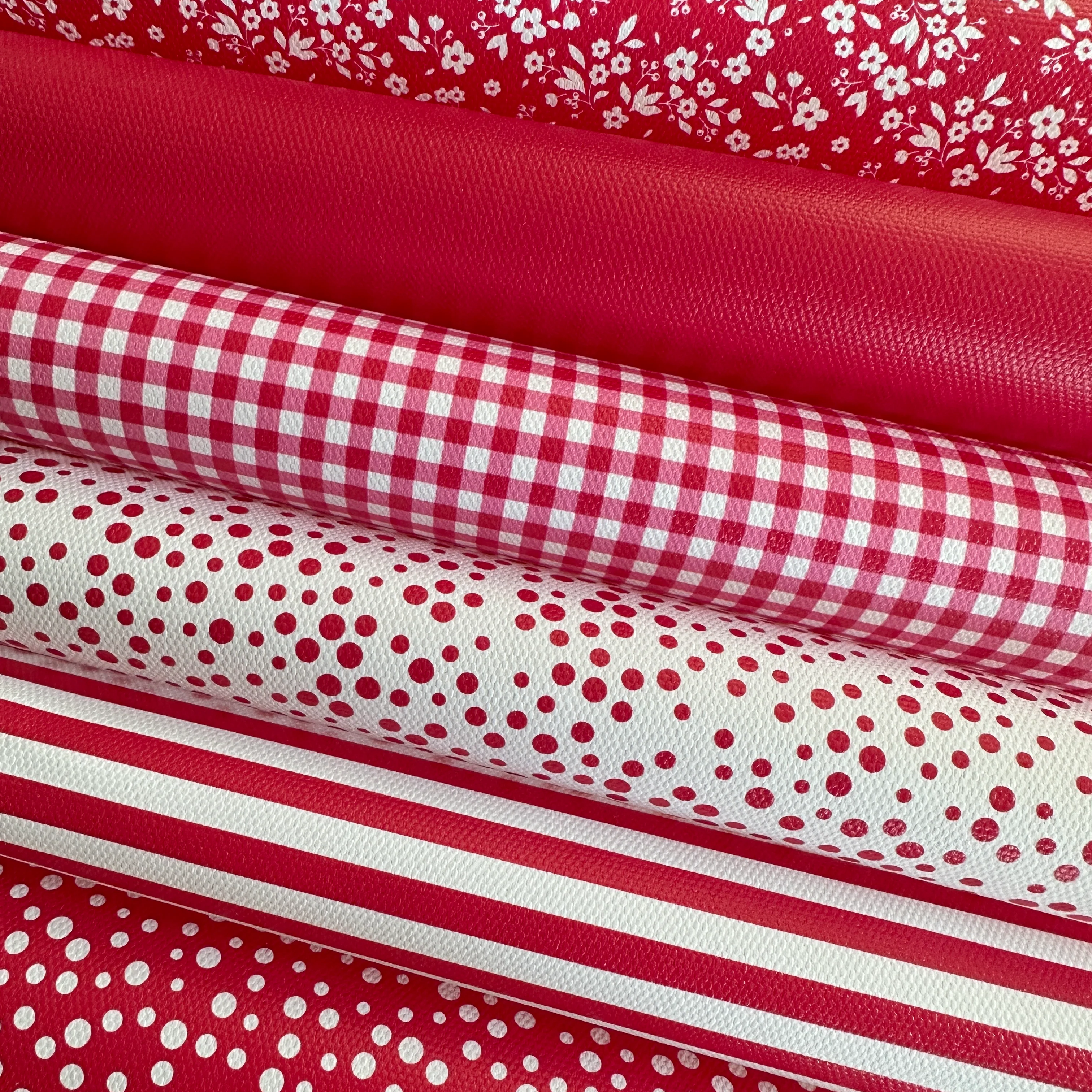 School red gingham solid stripe dots flower - faux Pu Leather vinyl - canvas - choose Fabric material Sheets - Image 2