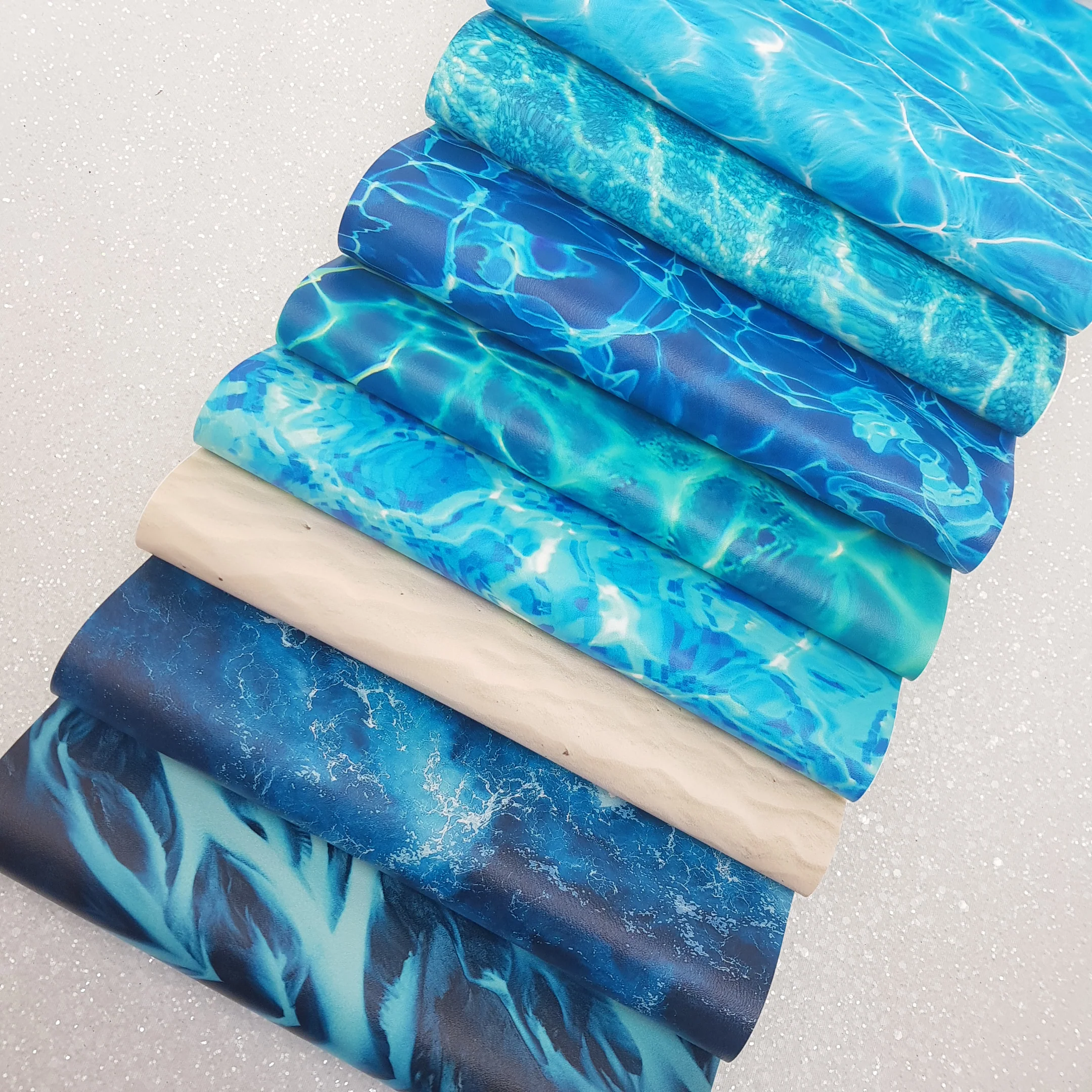 Sea water and sand  - Pu faux vegan Leather vinyl - canvas - choose Fabric material Sheets - Image 2