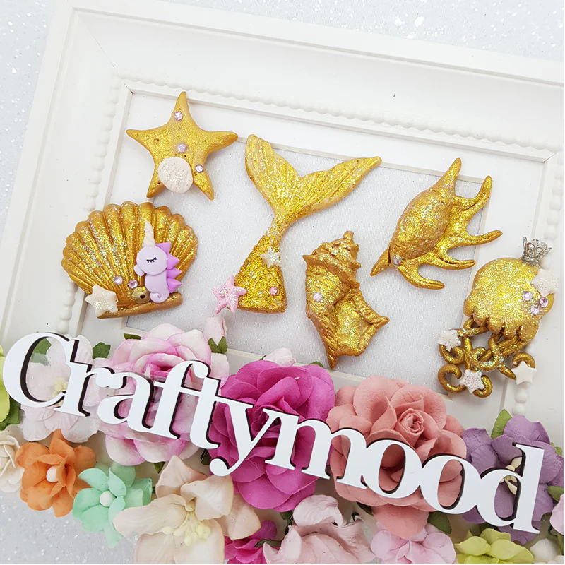 Sealife golden shell - Handmade Flatback Clay Bow Centre - Image 2