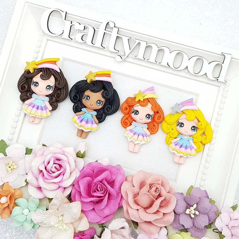 Shooting star rainbow girls - Handmade Flatback Clay Bow Centre - Image 2