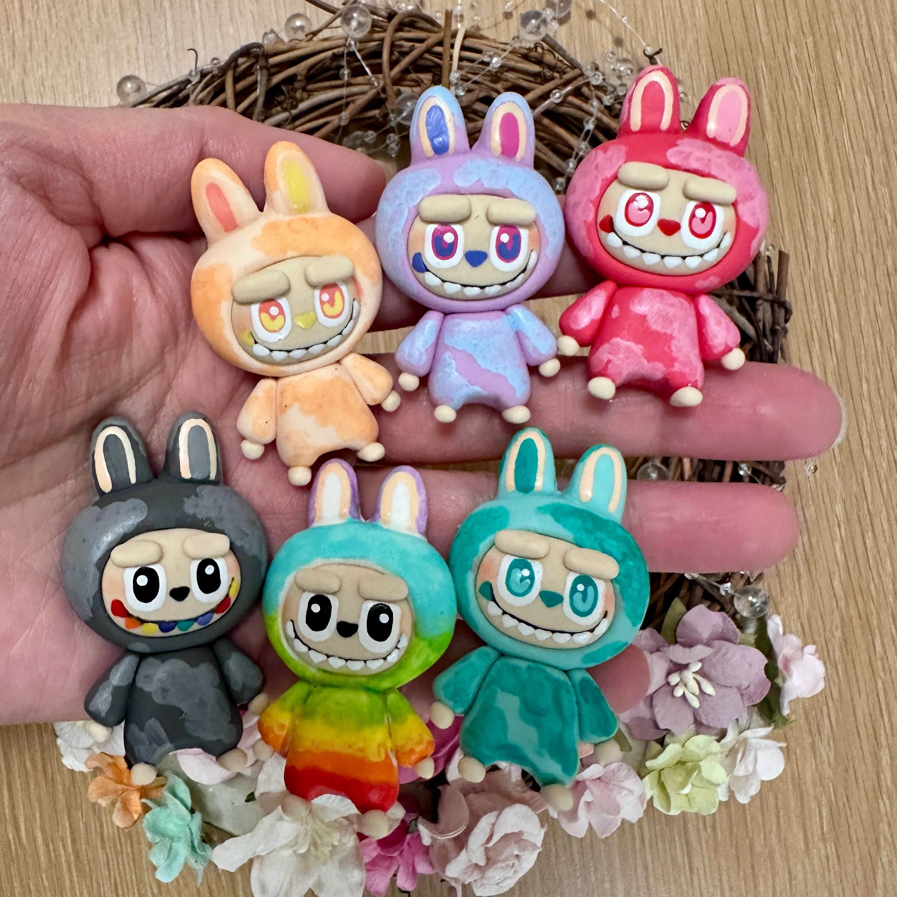Spooky kawaii monster spotty - Handmade Flatback Clay Bow Centre