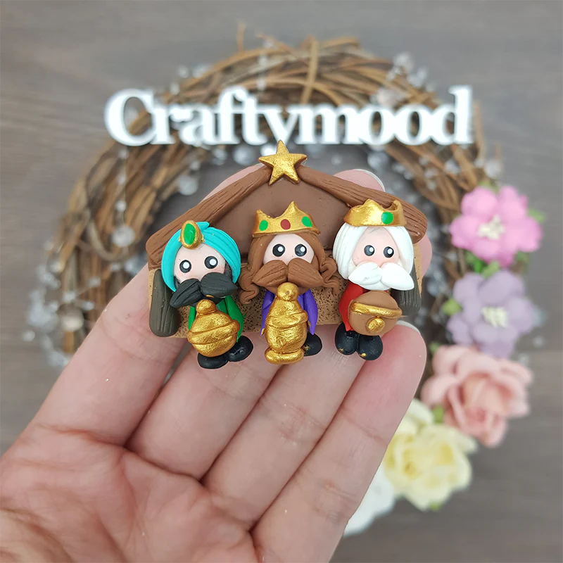 three wisemen - Handmade Flatback Clay Bow Centre