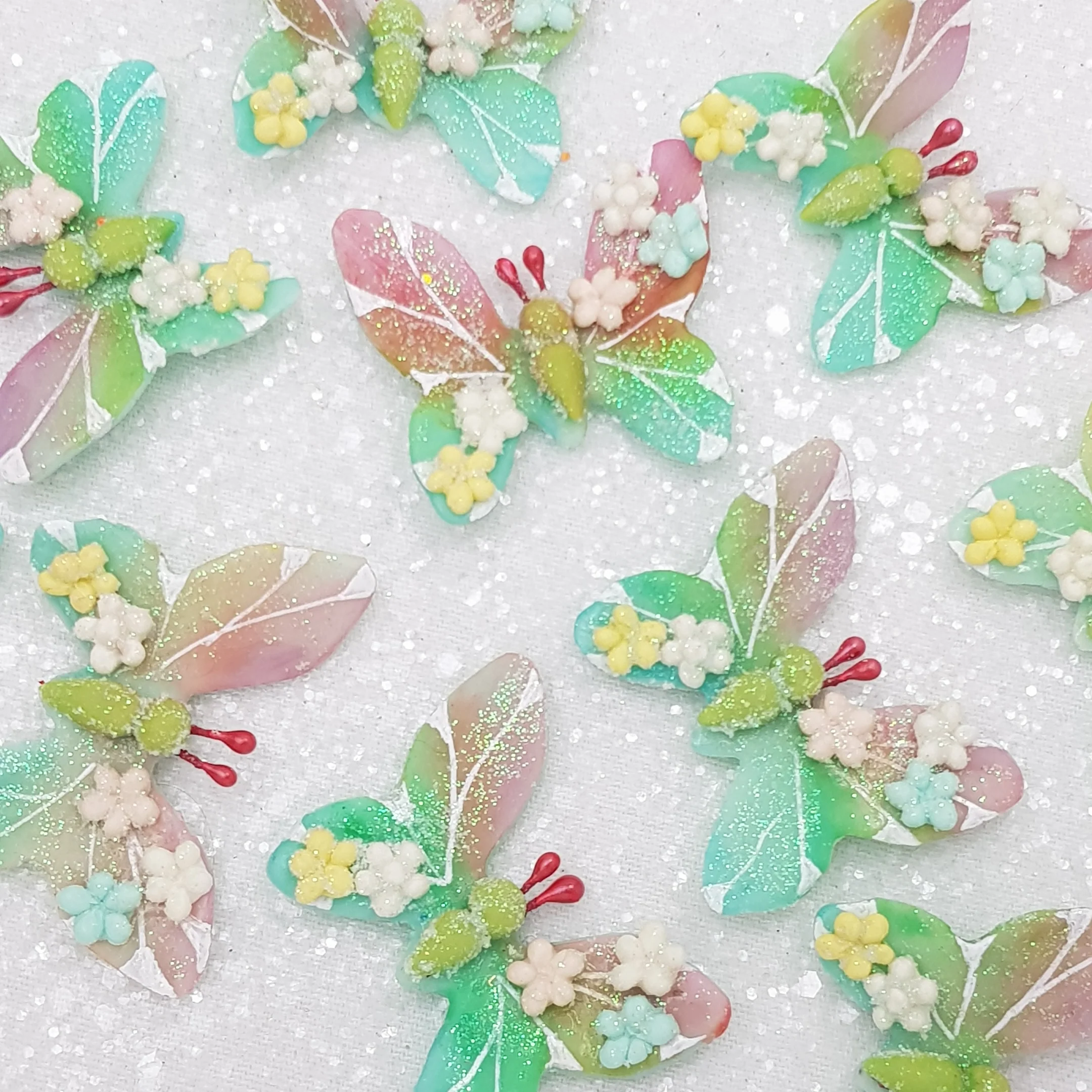 Tropical shade butterfly - Handmade Flatback Clay Bow Centre