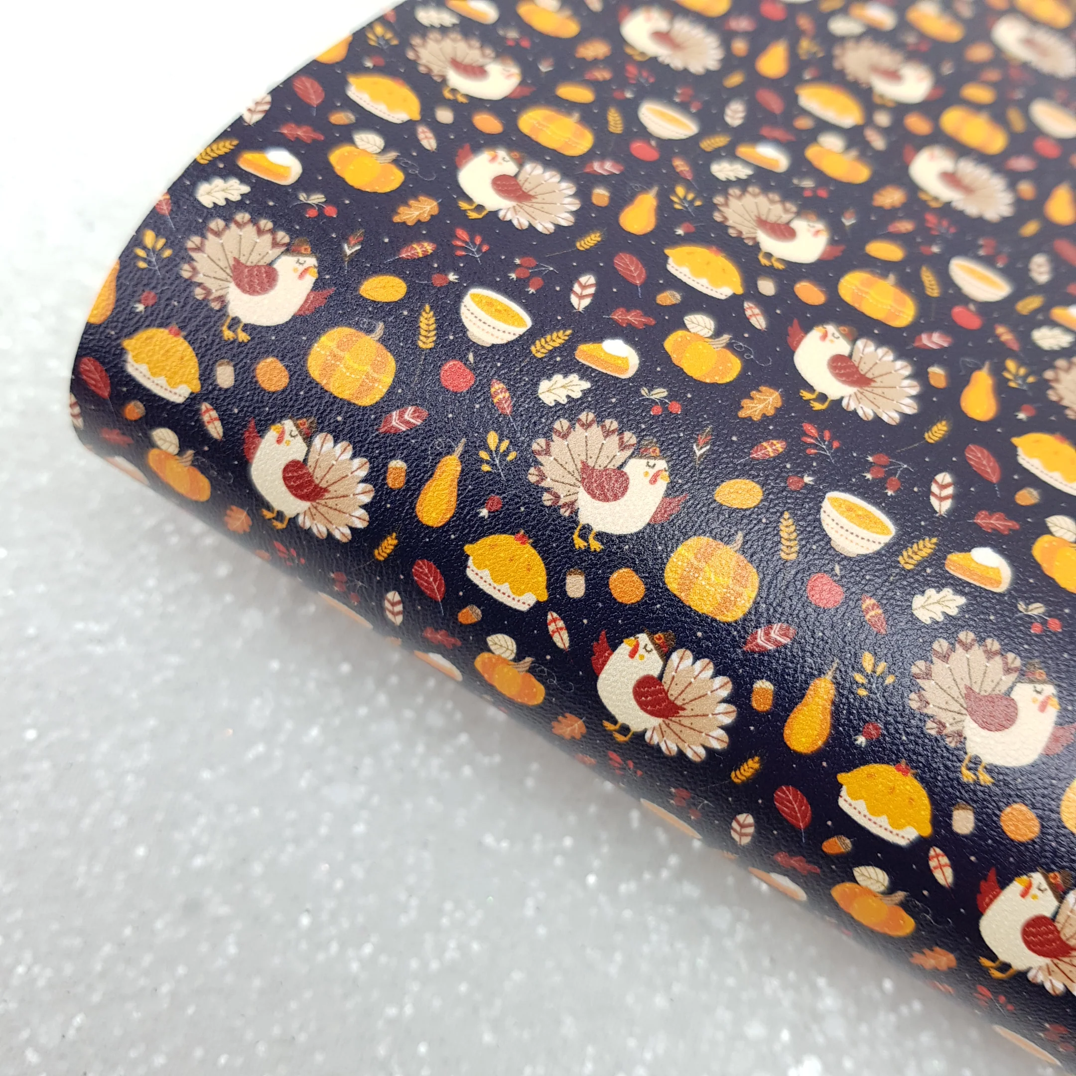 turkey fall autumn thanksgiving - Pu Leather vinyl - canvas - choose Fabric material Sheets