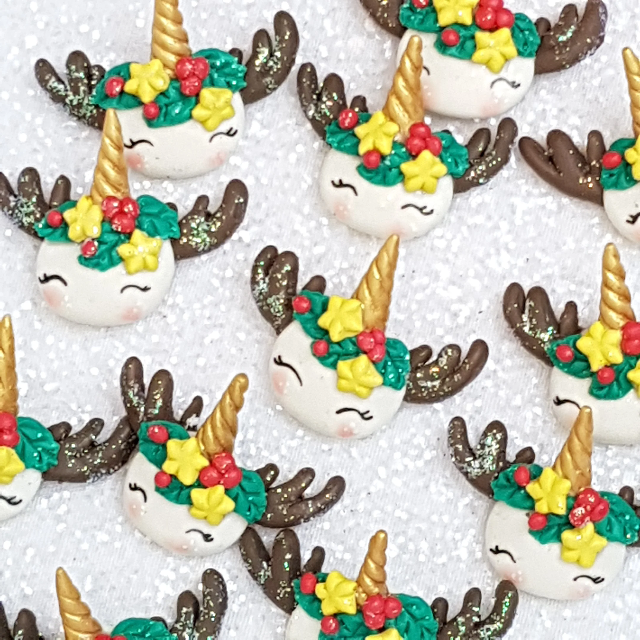 Unicorn Christmas Head A - Handmade Flatback Clay Bow Centre