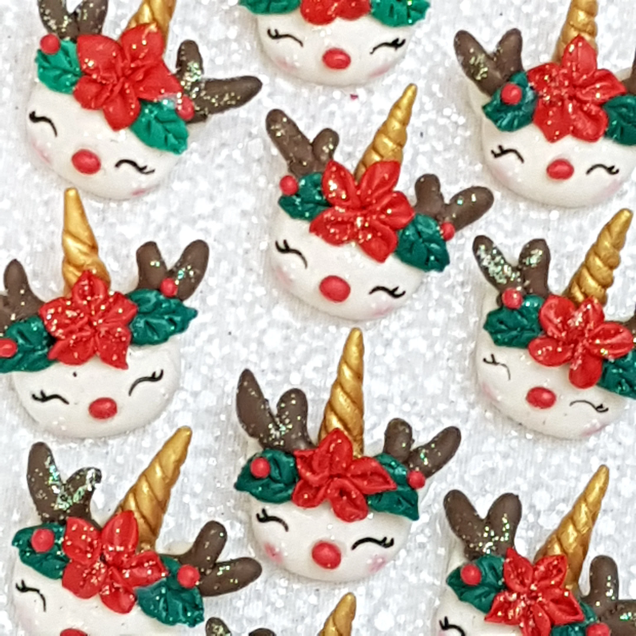 Unicorn Christmas Head B - Embellishment Clay Bow Centre